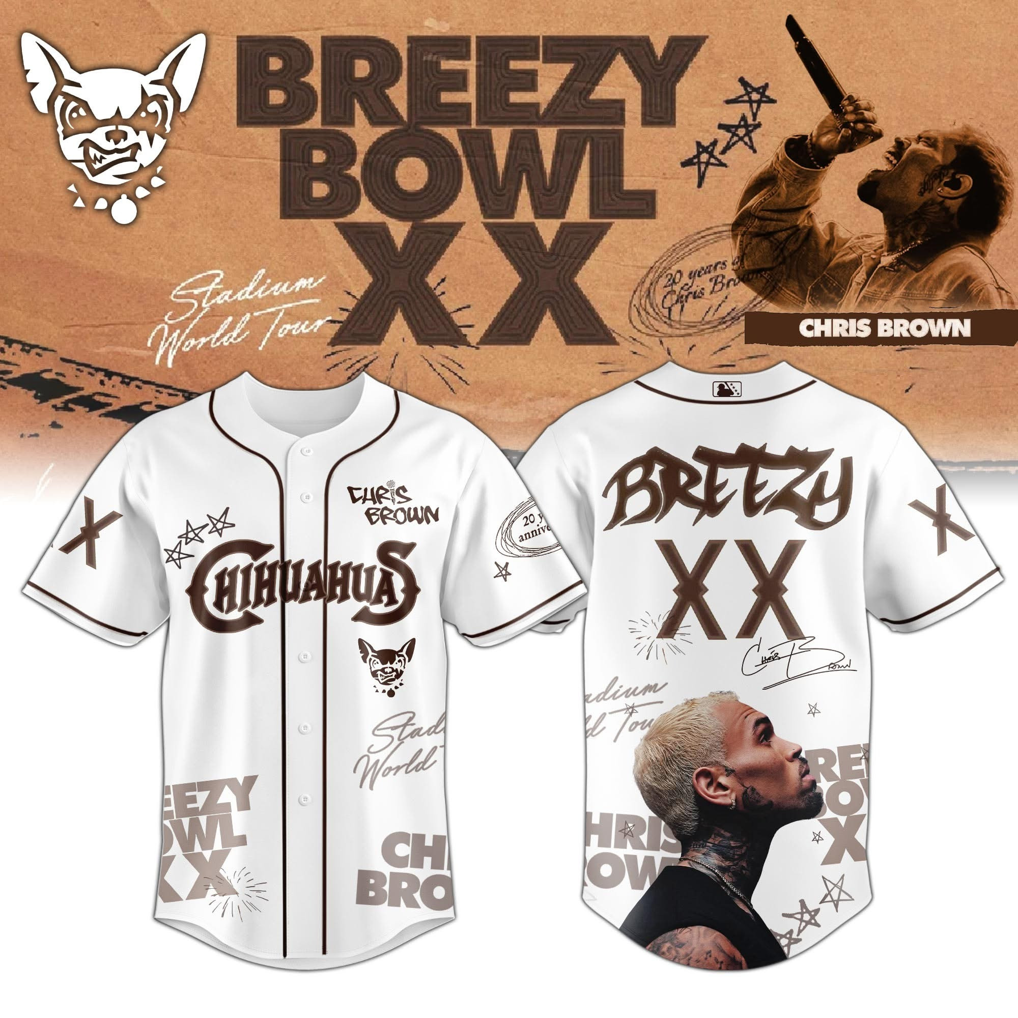 El Paso Chihuahuas X Chris Brown Breezy Bowl XX Tour Merch Jersey 2025 Baseball Fan Gifts
