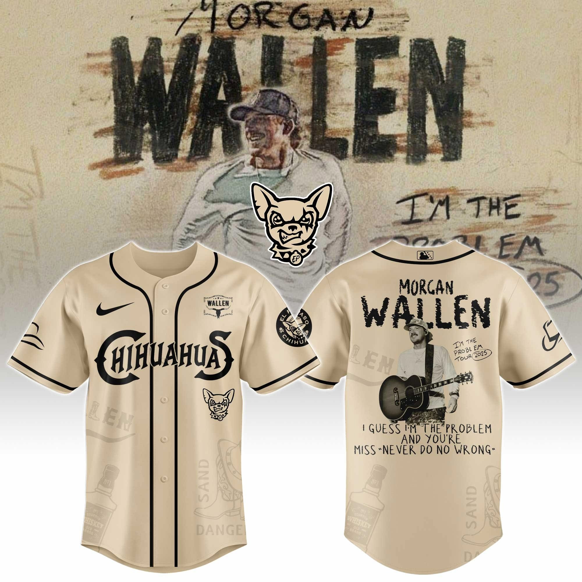 El Paso Chihuahuas X Morgan Wallen I'm The Problem Tour 2025 Merch Jersey Fan Concert Gifts