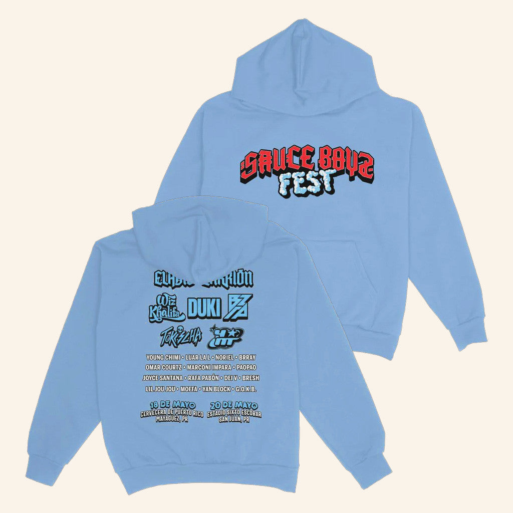 Eladio Carrion Merch Sauce Boyz Fest Blue Hoodie Best Gifts For Dudes