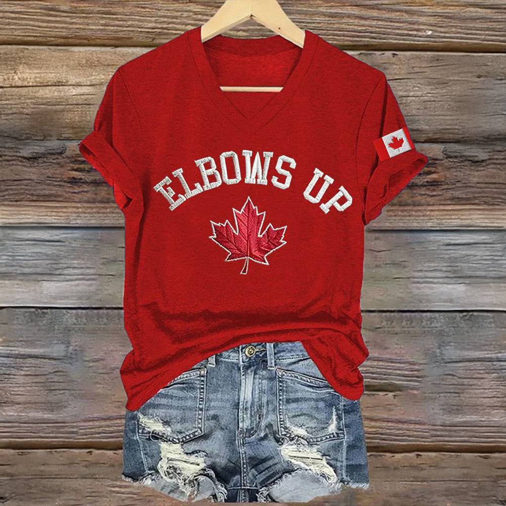 Elbows Up Canada V-Neck T-Shirt For Women's Anti Trump Political Apparel Gifts For Canadian Elbows Up Canada V-Neck T-Shirt For Women's Anti Trump Political Apparel Gifts For Canadian