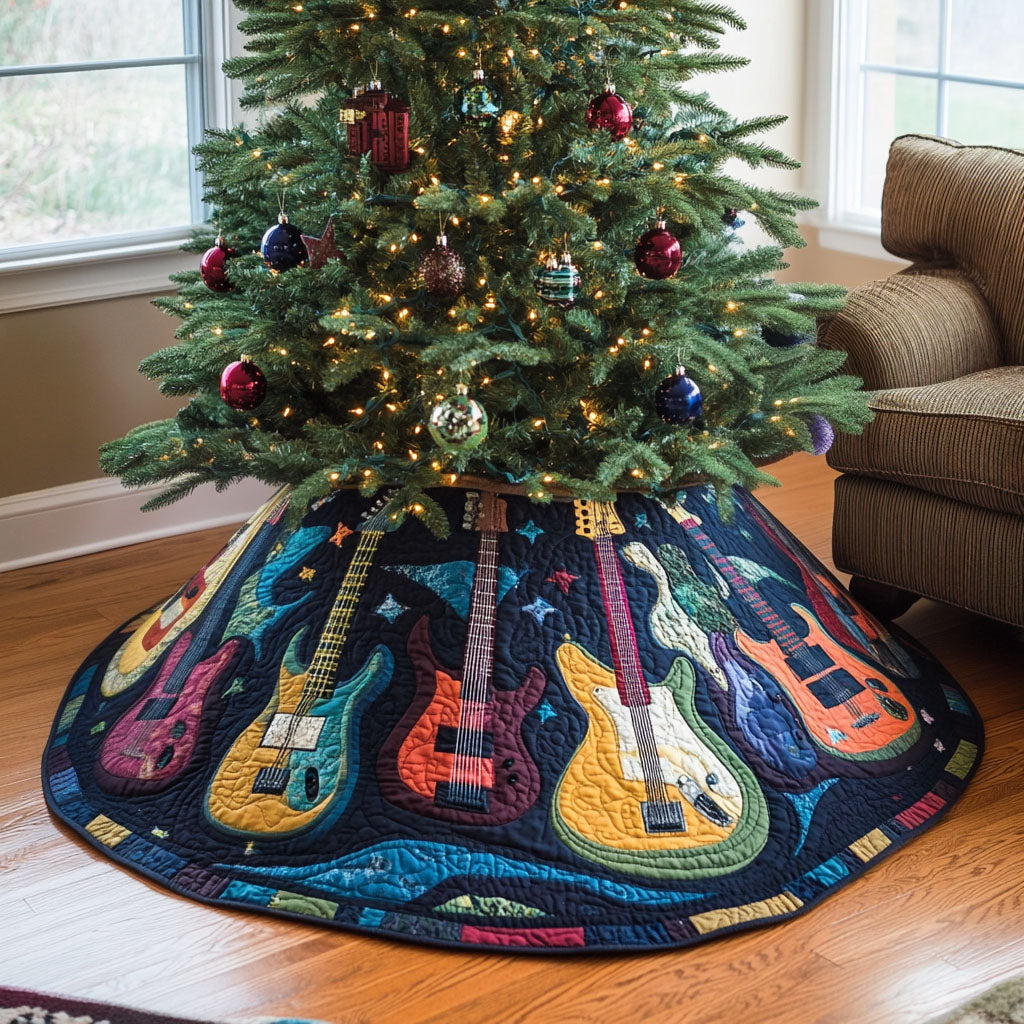 Electric Echo Quilted Christmas Tree Skirt Christmas Tree Decor Warm And Cozy Holiday Decor