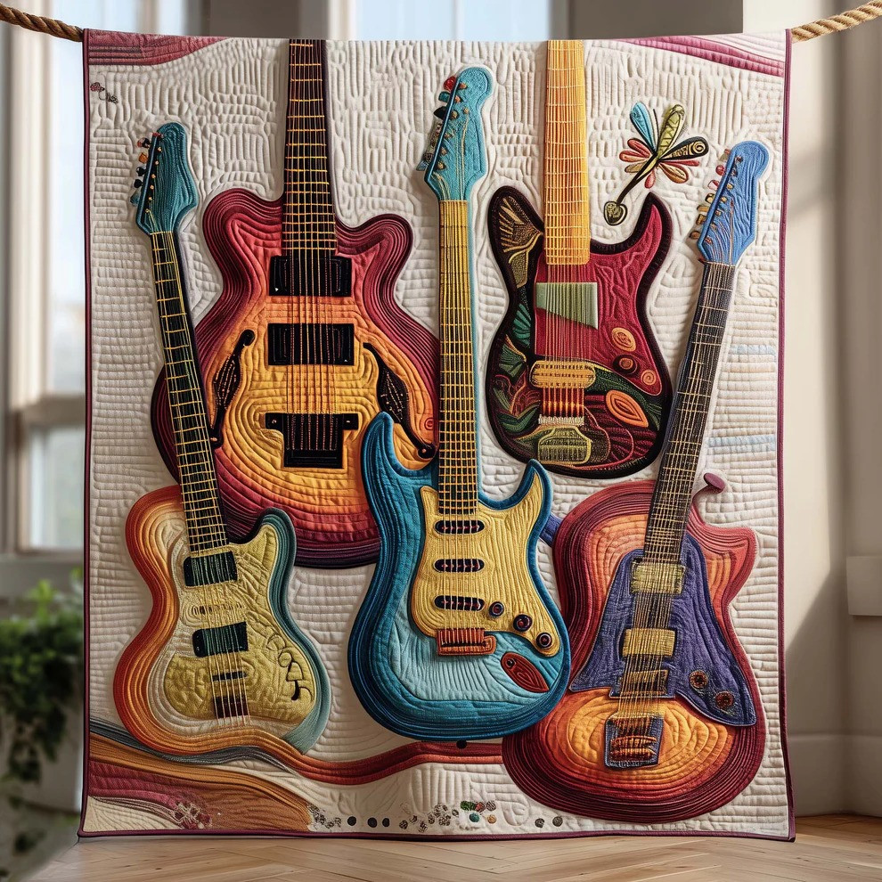 Electric Guitar Art Quilted Blanket Rock Music Lover Gear Best Gift For Guitar Player