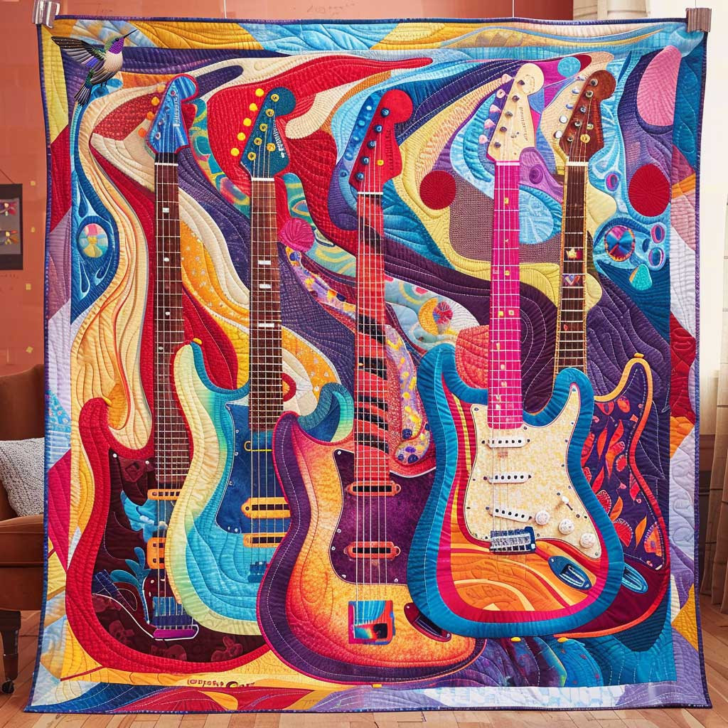 Electric Guitar Rhapsody Holiday Christmas Quilt Blanket Good Christmas Gifts For Girlfriend