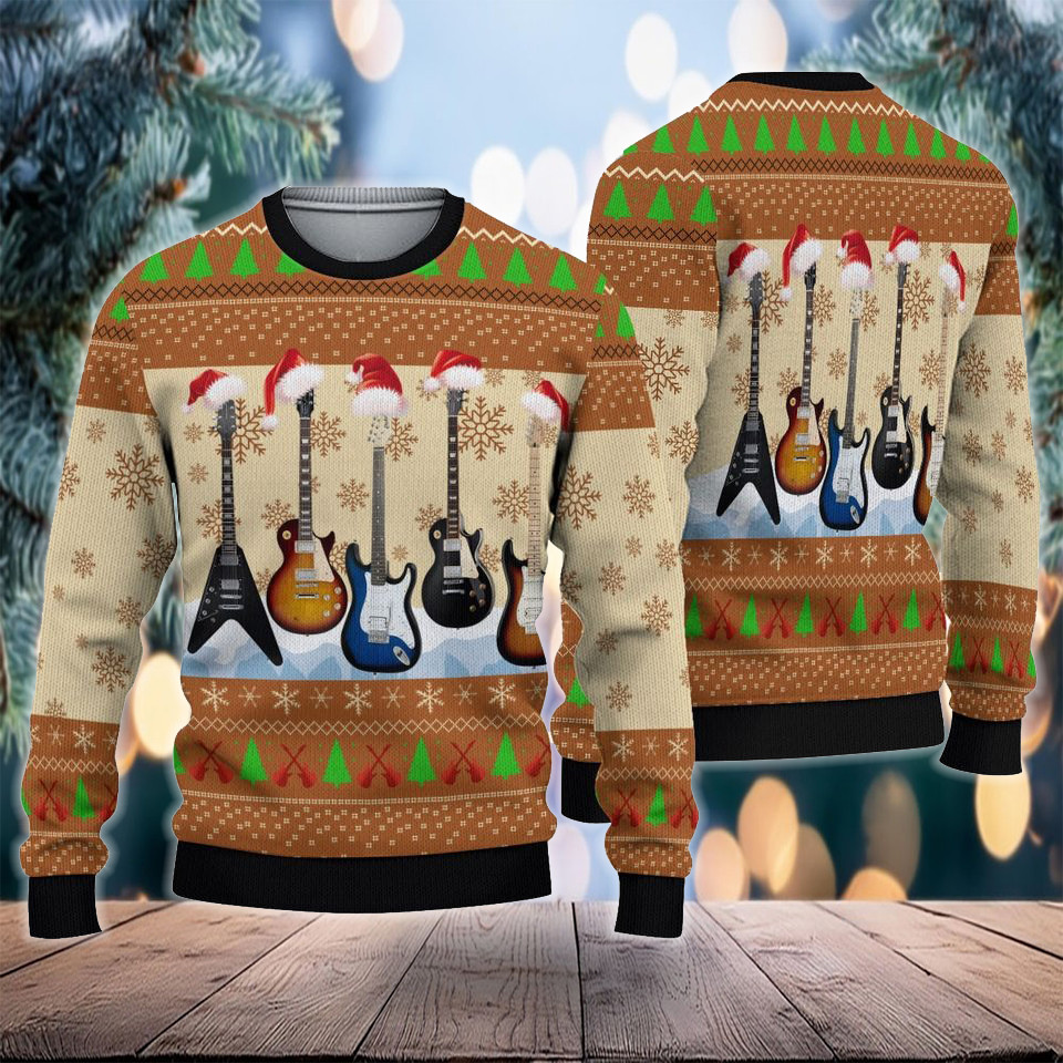 Electric Guitars Christmas Ugly Sweater Cool Christmas Sweater Gifts For Guitar Lovers