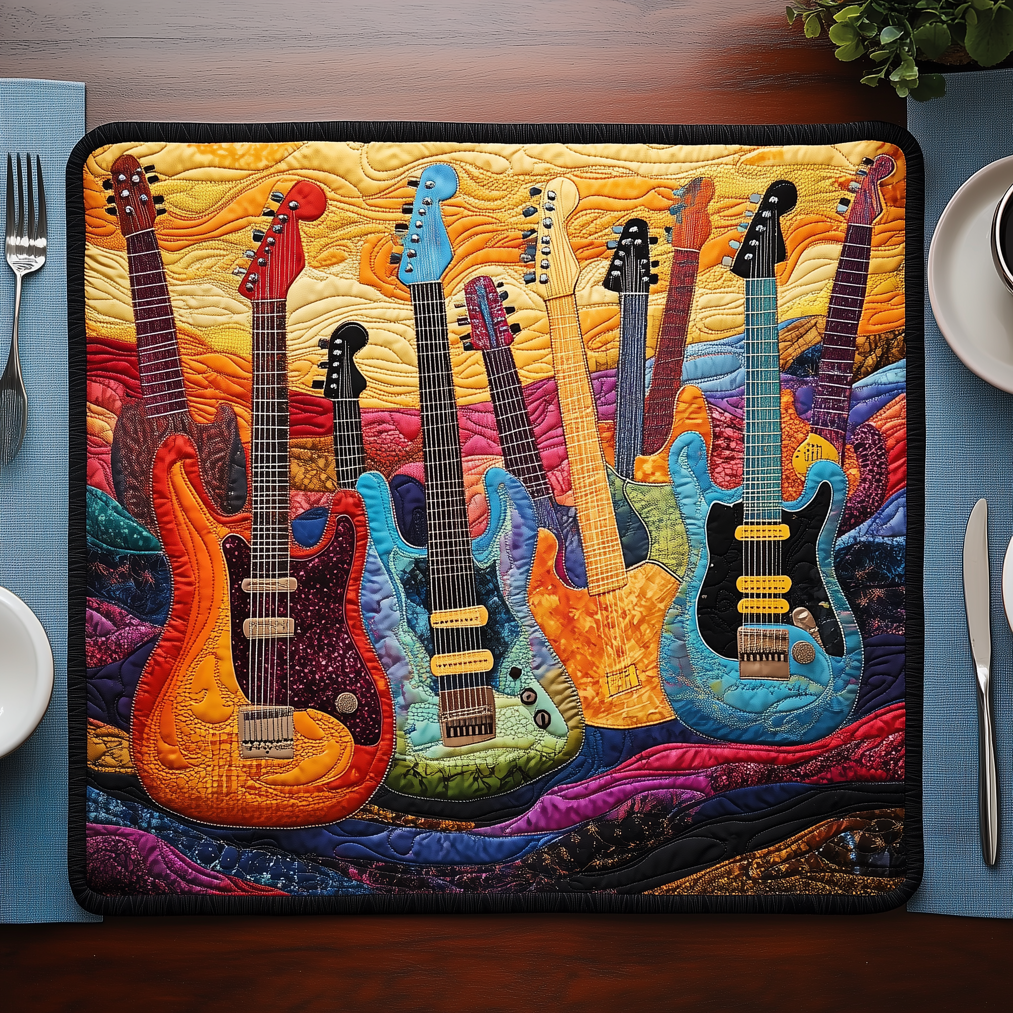 Electric Guitars Quilted Place Mat Best Xmas Secret Santa Gifts For Guitarists