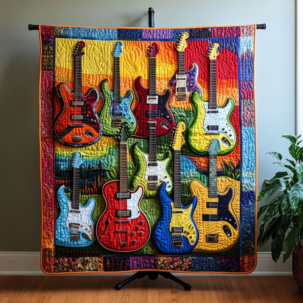 Electric Rhythm Quilted Blanket Gifts For Guitar Players