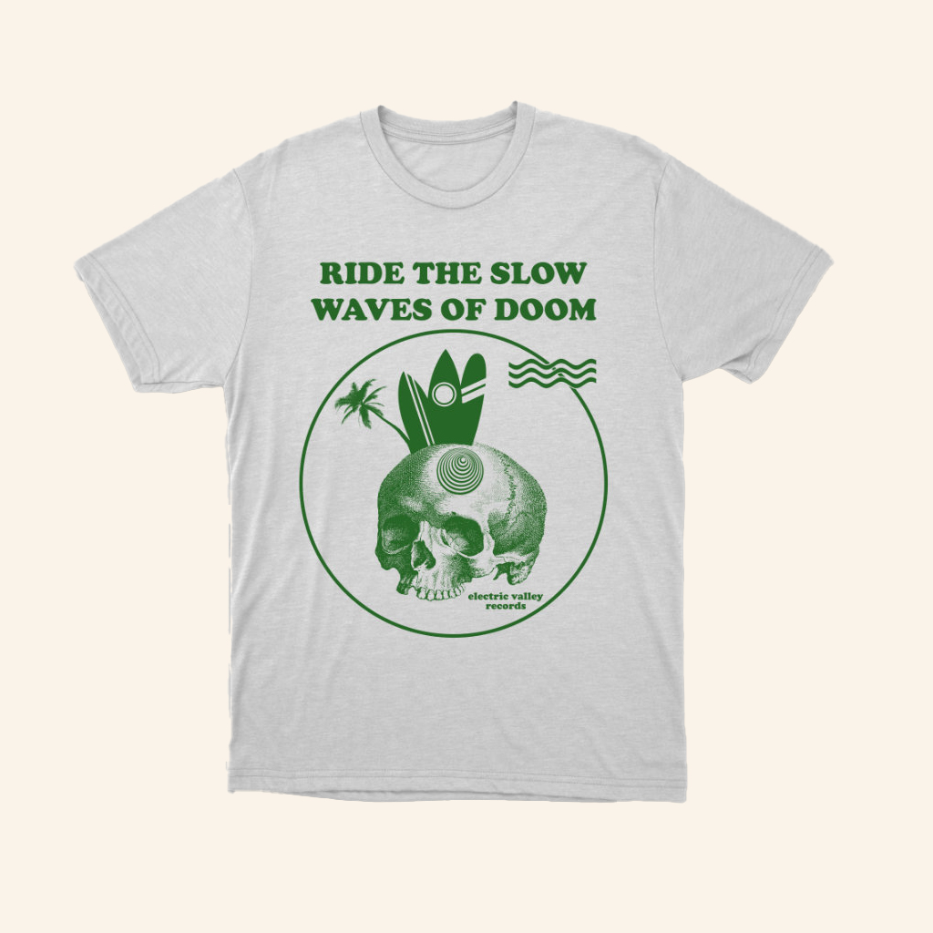 Electric Valley Records Merch Waves Of Doom White T-Shirt Music Related Gifts For Guys