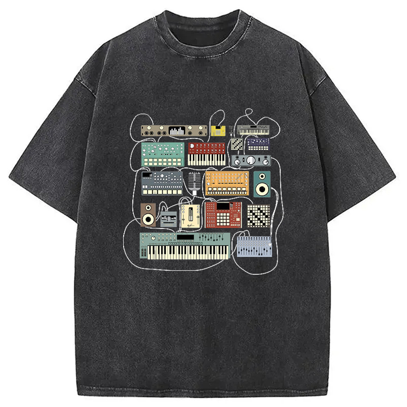 Electronic Musician Synthesizer and Drum Machine Dj Washed T-Shirt Retro Humor Outfit Idea Gifts For Her Electronic Musician Synthesizer and Drum Machine Dj Washed T-Shirt Retro Humor Outfit Idea Gifts For Her