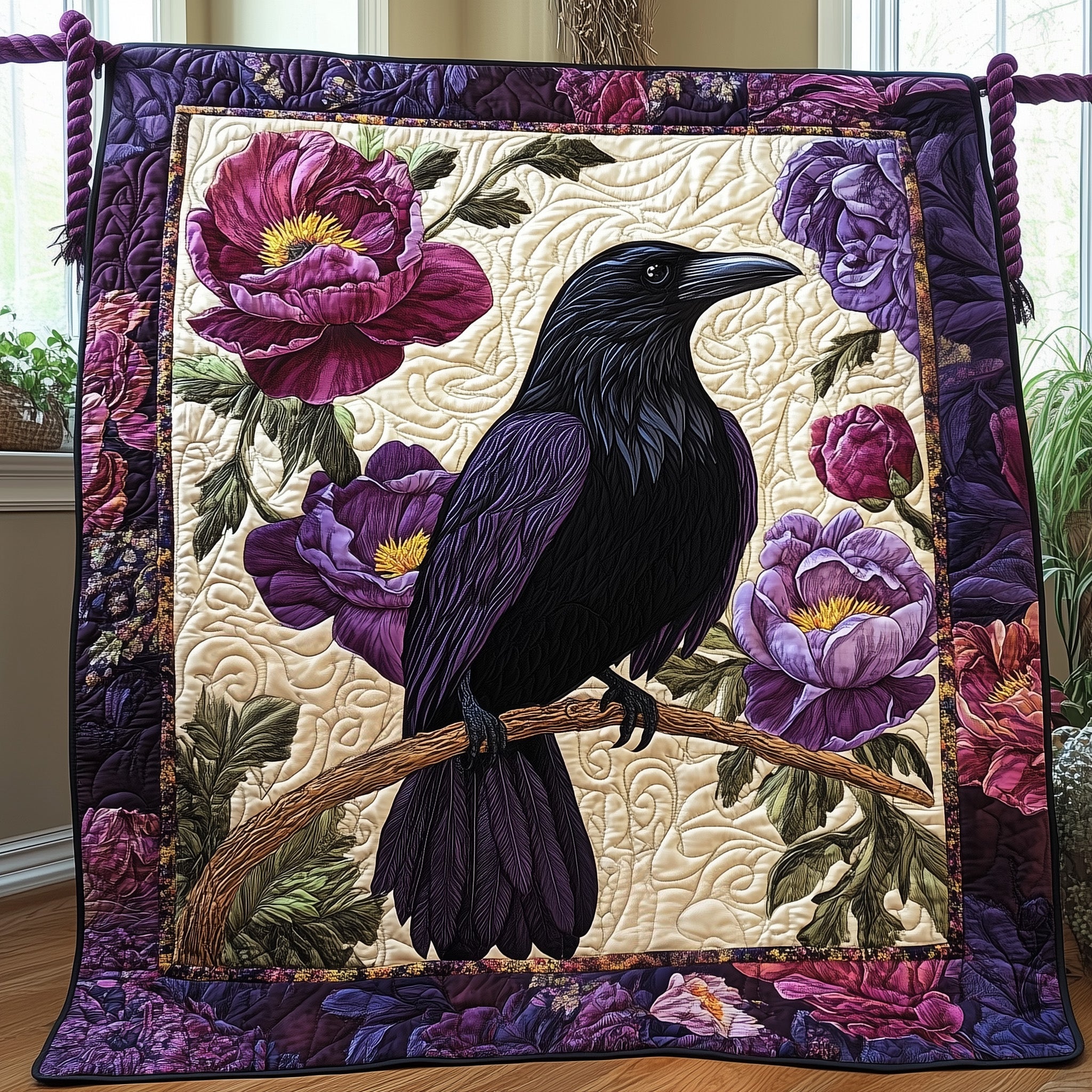 Elegance in Shadows Quilted Blanket Couch Throw BlanketGifts For Crow Lovers