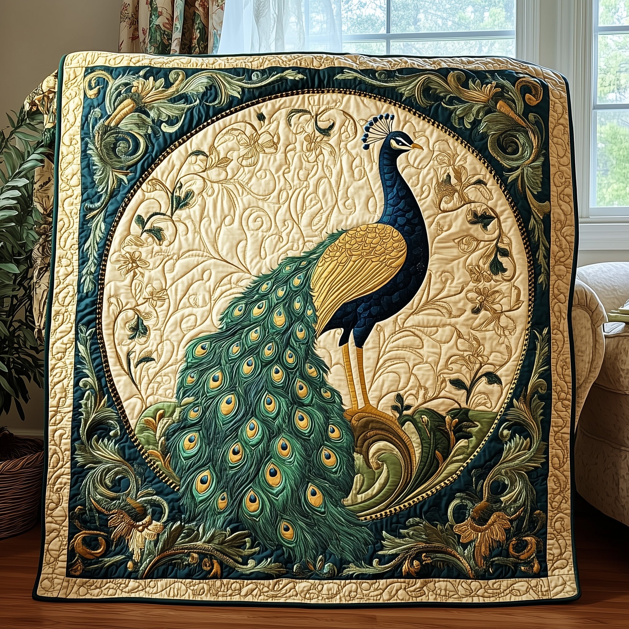 Elegance Peacock Quilted Blanket Couch Throw BlanketGifts For Peacock Lover