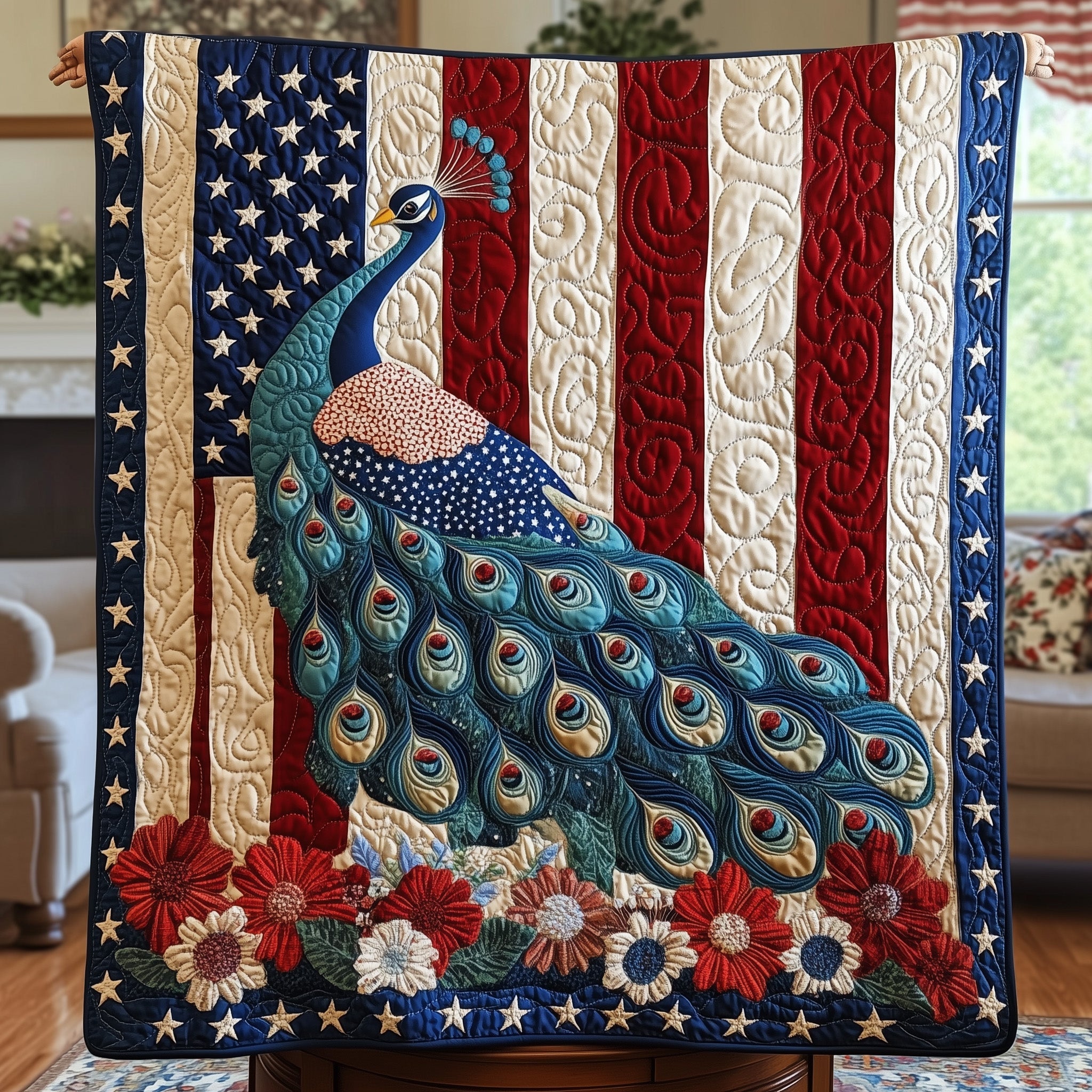 Elegance Peacock Quilted Blanket Couch Throw BlanketGifts For Peacock Lovers