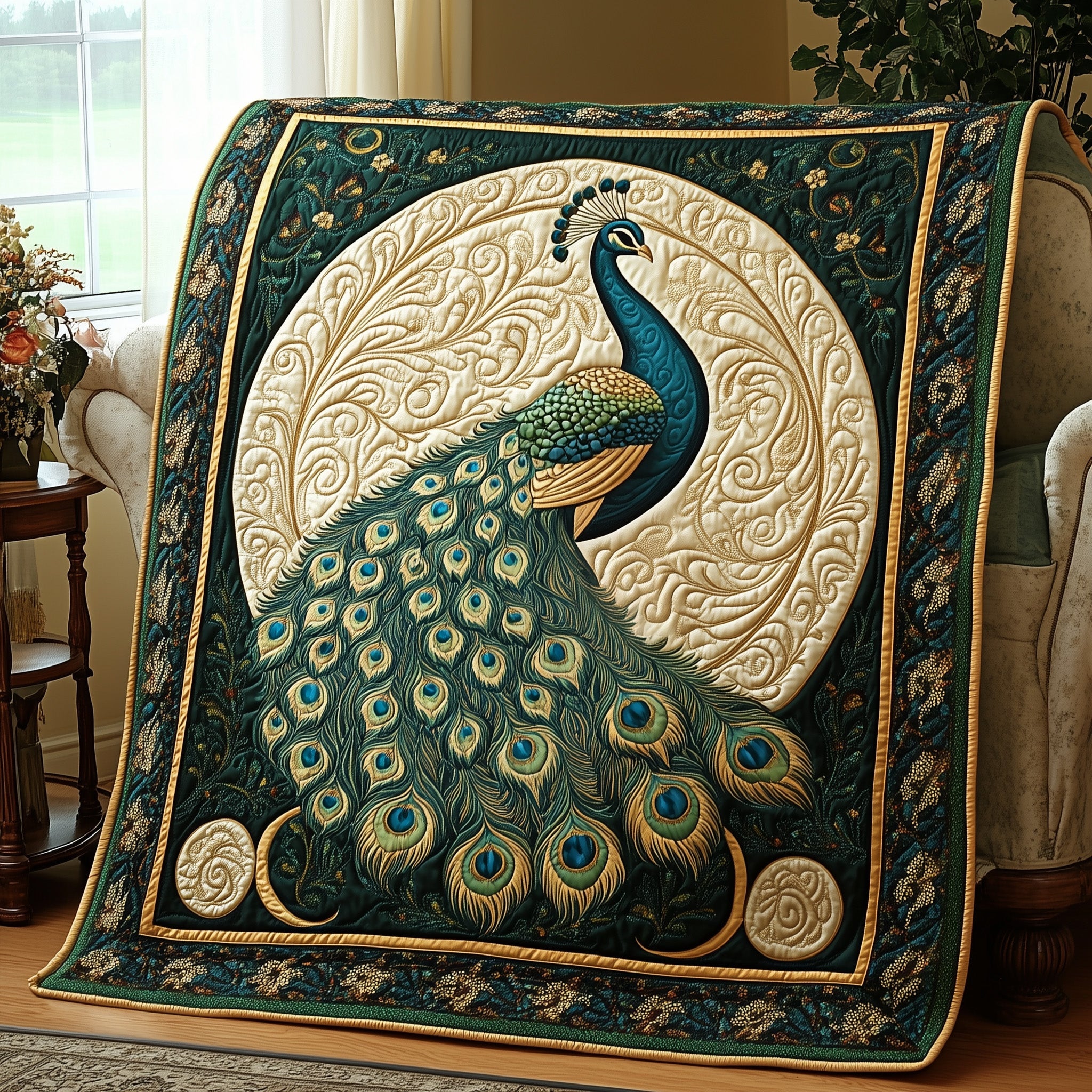 Elegance Peacock Quilted Blanket Couch Throw BlanketGifts For Peacock Owners