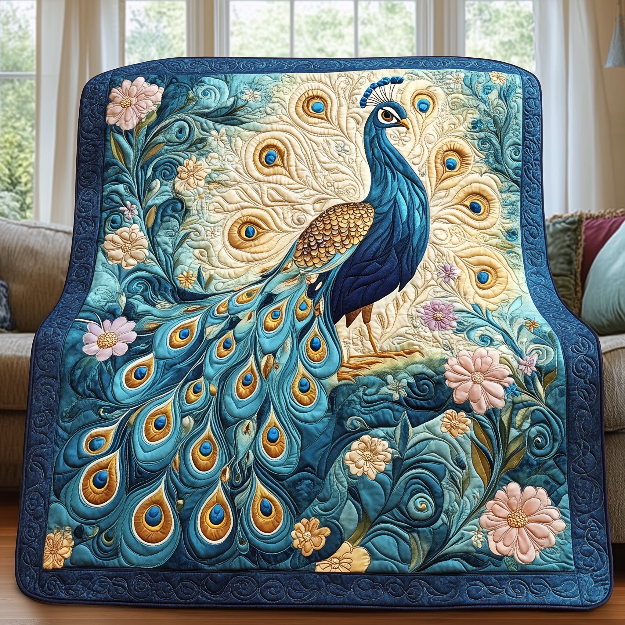 Elegance Peacock Quilted Blanket Couch Throw BlanketPeacock Decorations