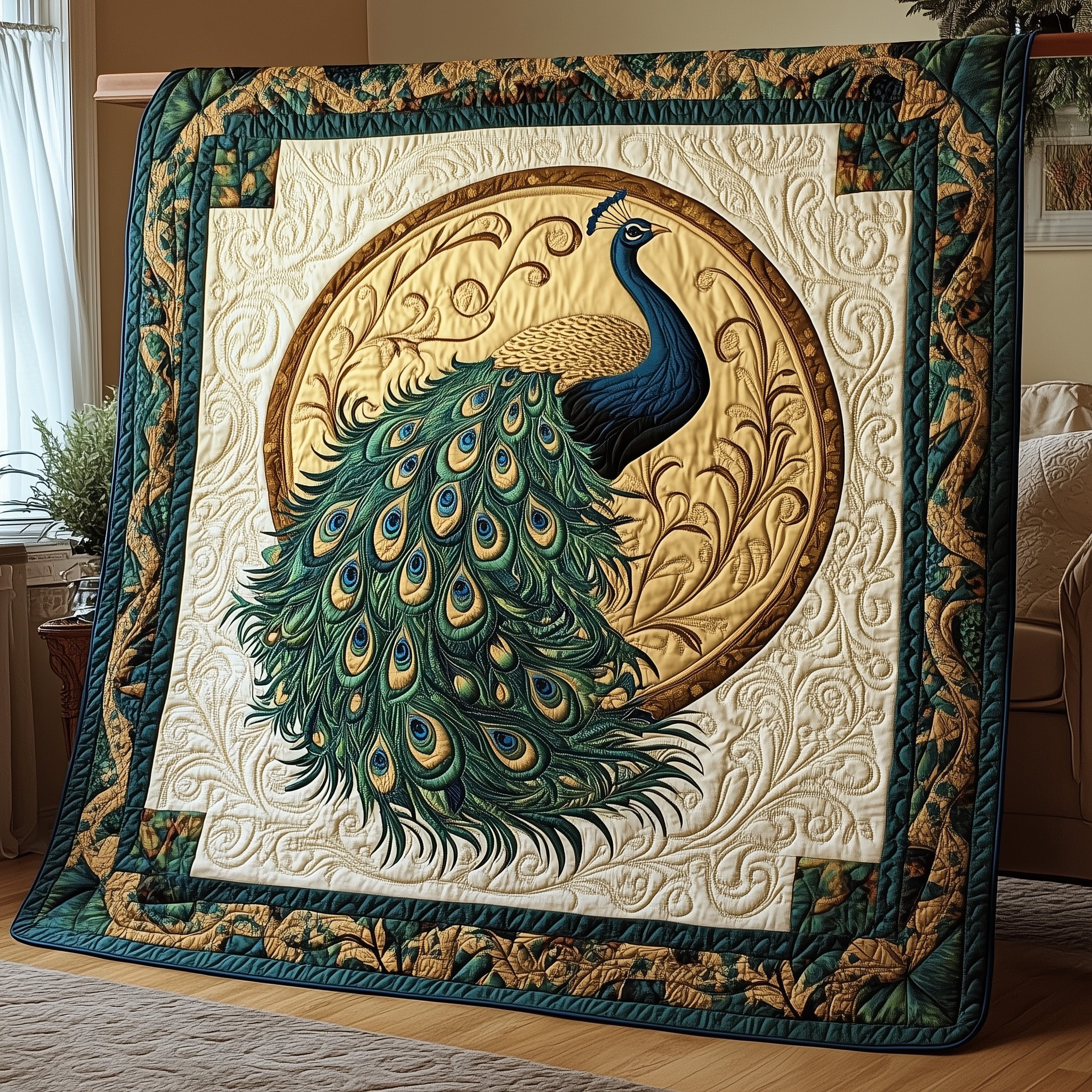 Elegance Peacock Quilted Blanket Couch Throw BlanketPeacock Home Decorations