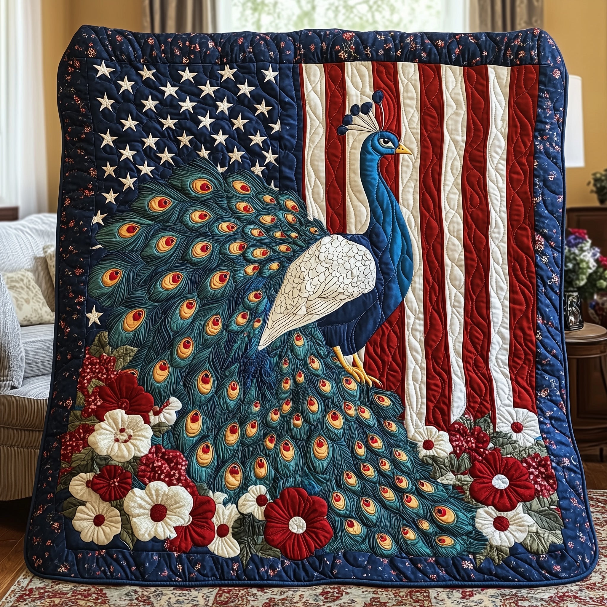 Elegance Peacock Quilted Blanket Couch Throw BlanketPeacock Merchandise Gifts