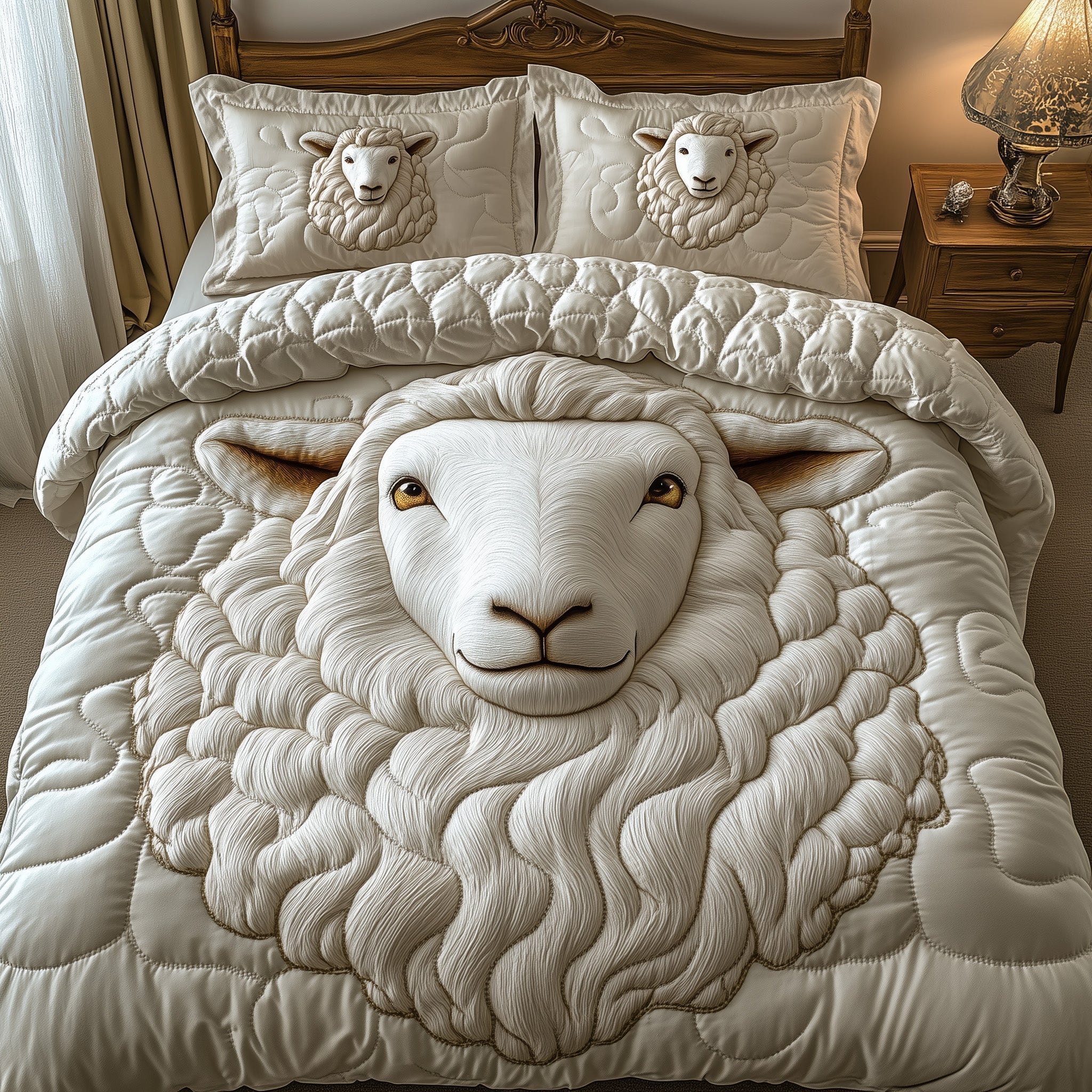 Elegance Sheep Quilted Bedding Set Duvet Cover Bed Sheet Christmas Gifts For Sheep Farmers