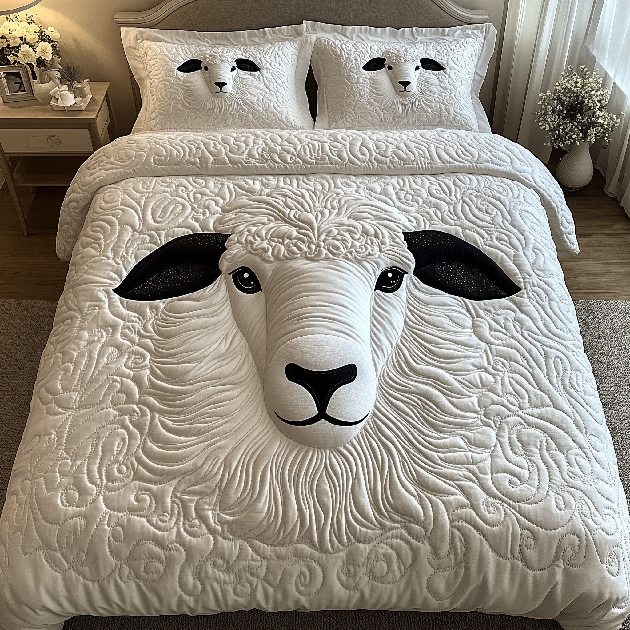 Elegance Sheep Quilted Bedding Set Duvet Cover Bed Sheet Gifts For A Sheep Farmer