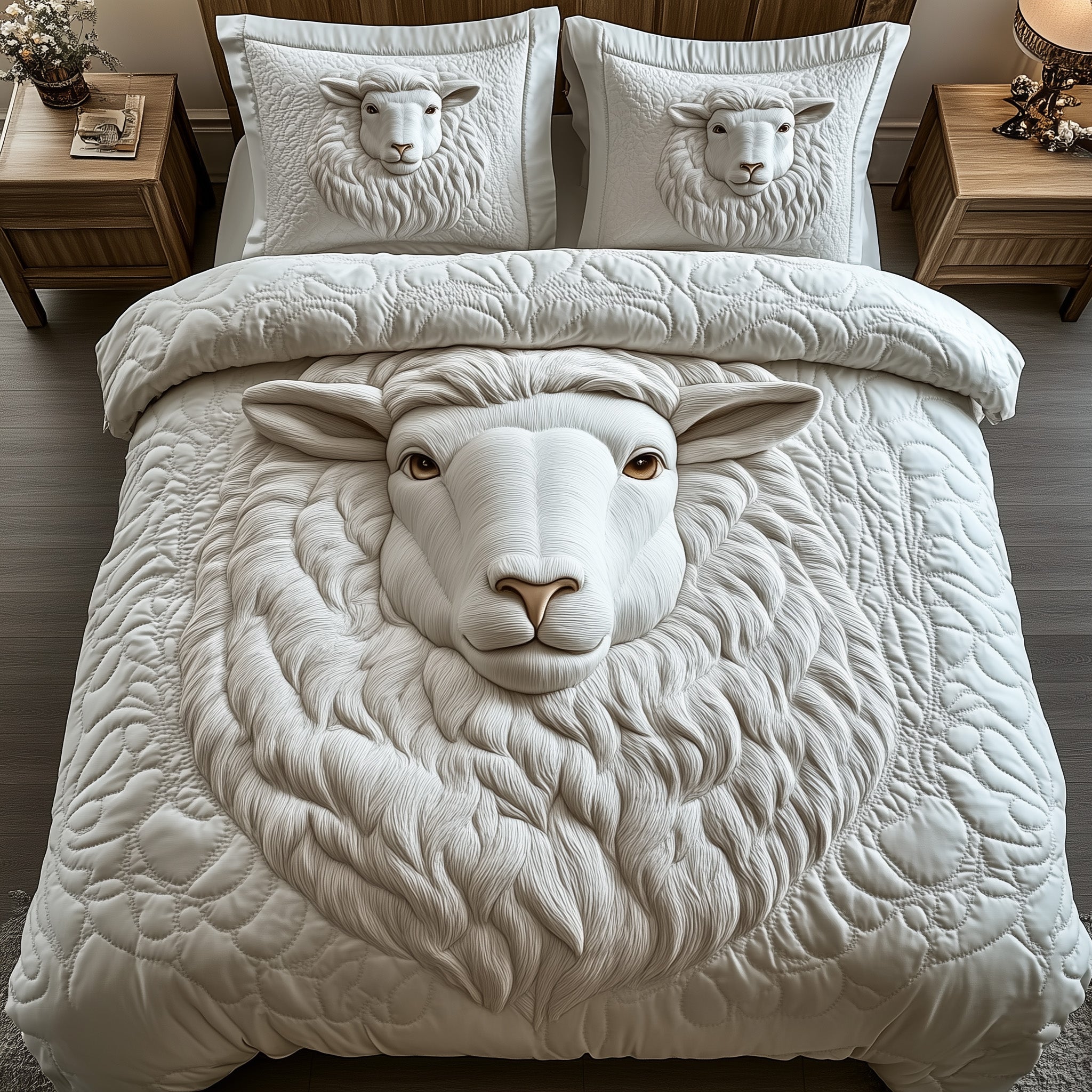 Elegance Sheep Quilted Bedding Set Duvet Cover Bed Sheet Gifts For Sheep Farmers