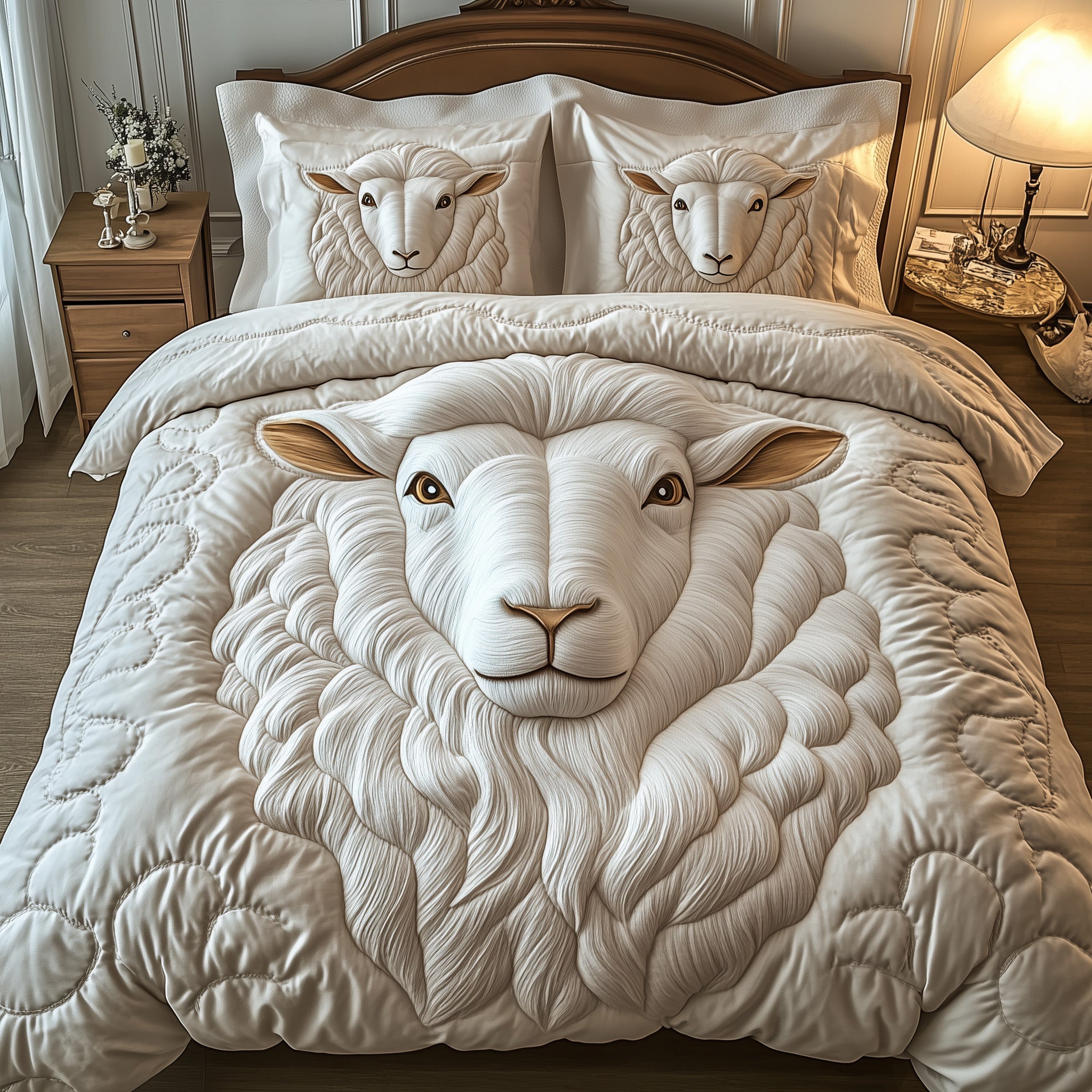 Elegance Sheep Quilted Bedding Set Duvet Cover Bed Sheet Gifts With Sheep Themes