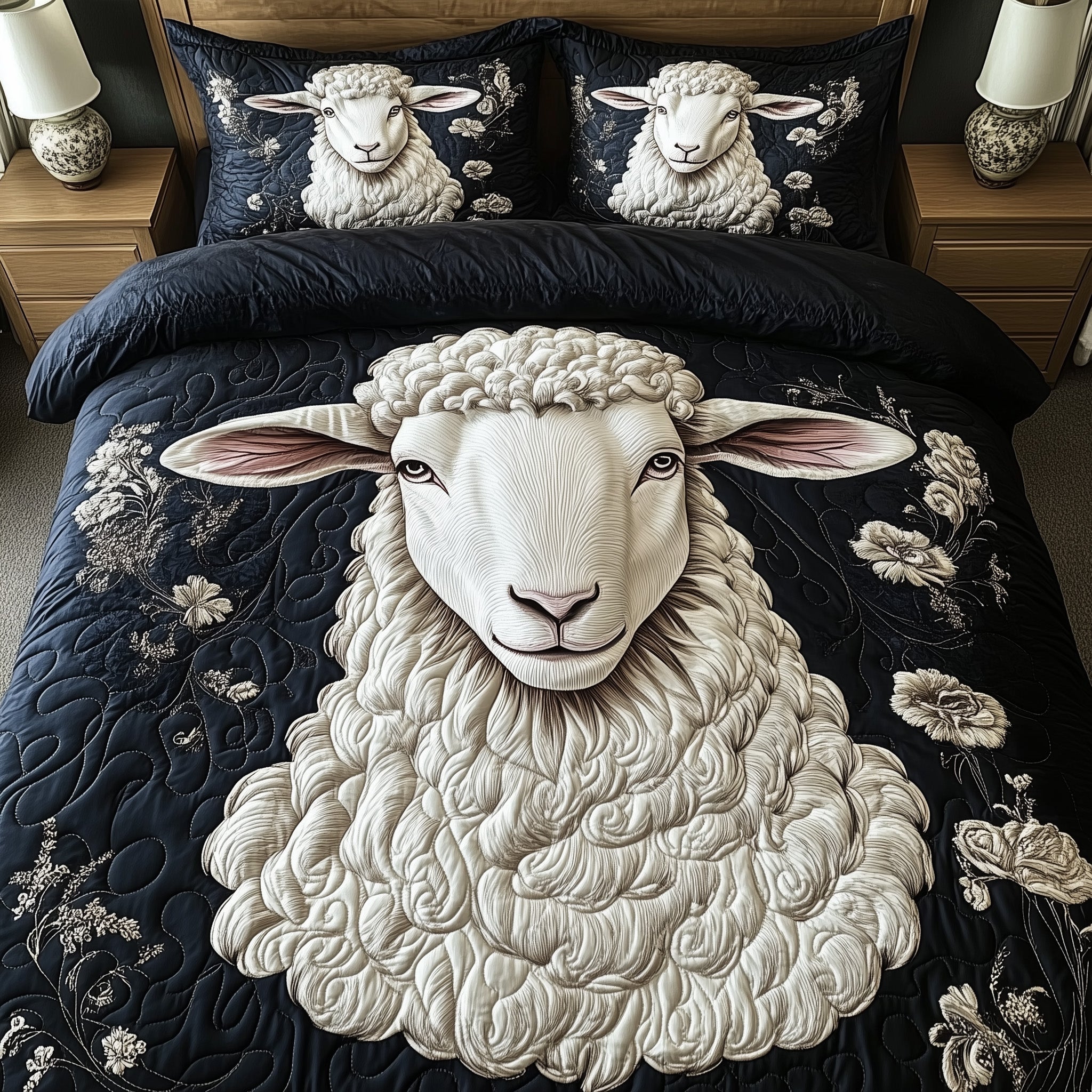 Elegance Sheep Quilted Bedding Set Duvet Cover Bed Sheet Novelty Sheep Gifts