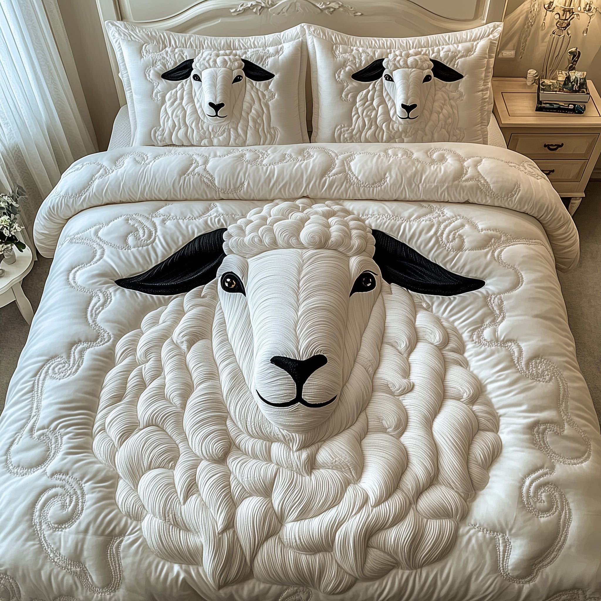 Elegance Sheep Quilted Bedding Set Duvet Cover Bed Sheet Presents For Sheep Lovers