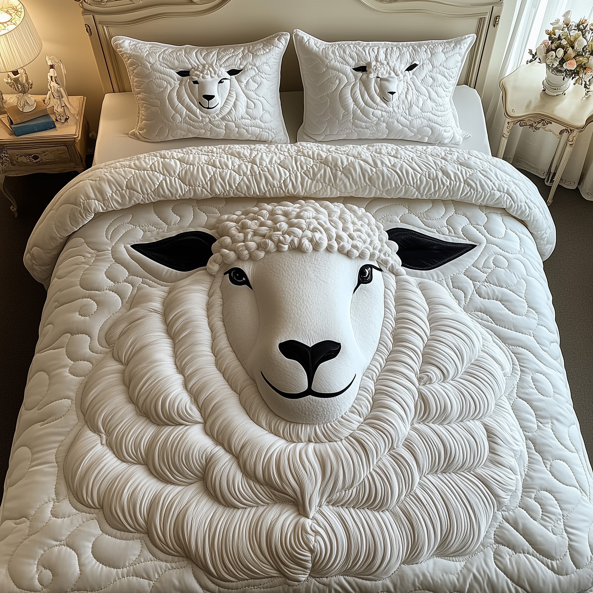 Elegance Sheep Quilted Bedding Set Duvet Cover Bed Sheet Sheep Related Presents