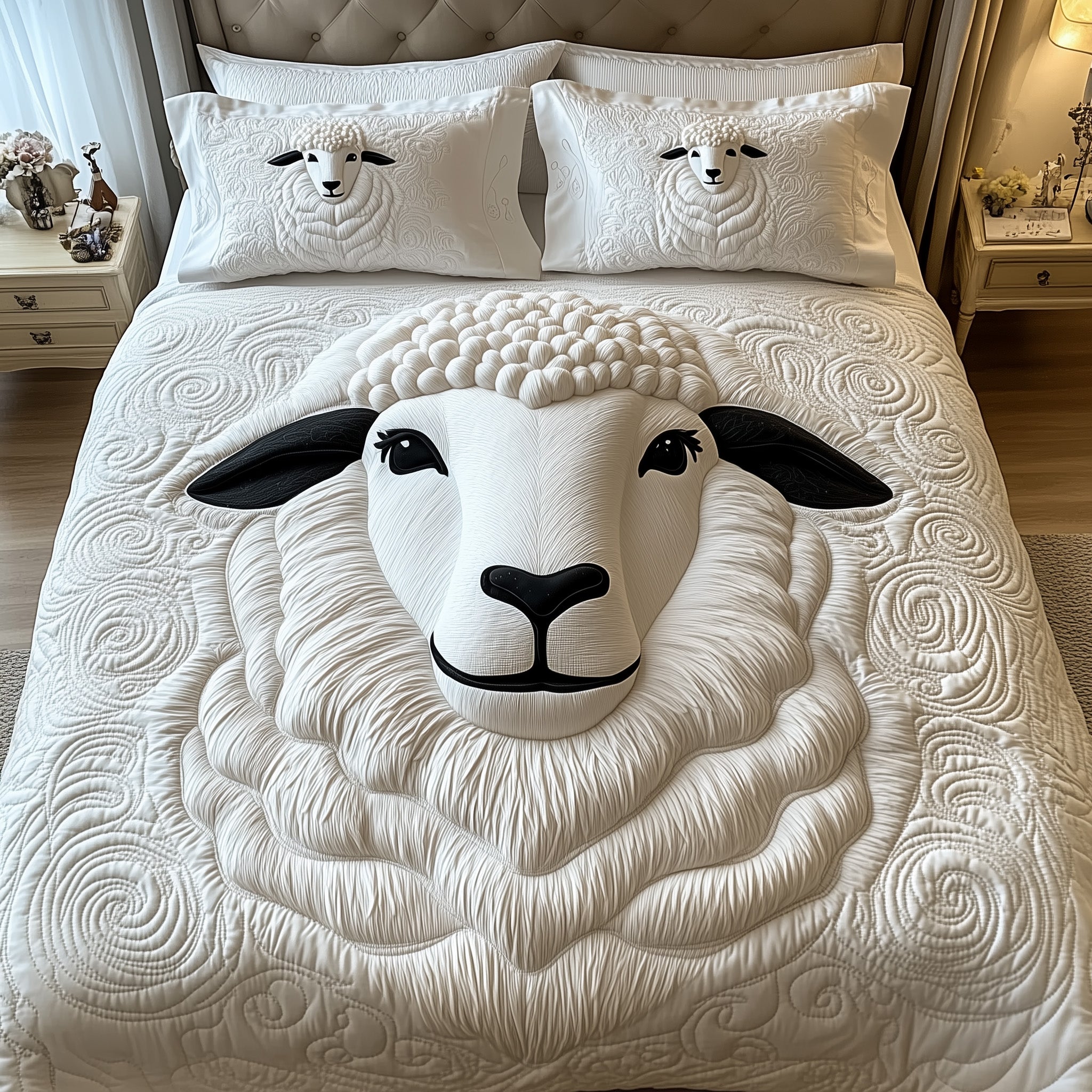 Elegance Sheep Quilted Bedding Set Duvet Cover Bed Sheet Unusual Sheep Gifts