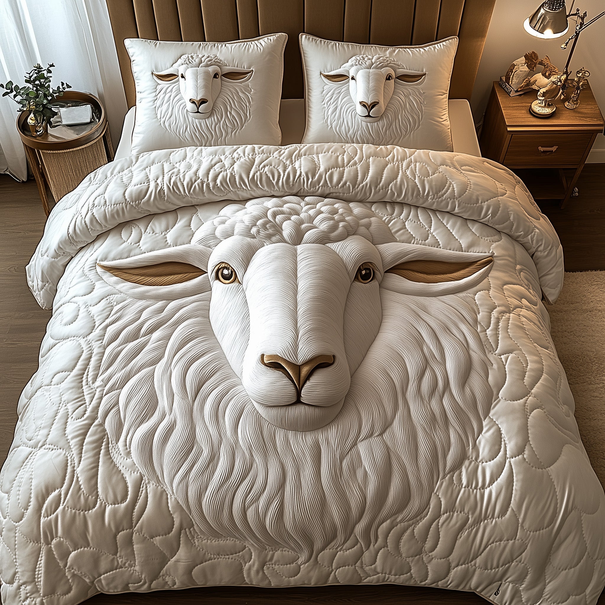 Elegance Sheep Quilted Bedding Set Duvet Cover Bed Sheet Xmas Sheep Gifts For Her