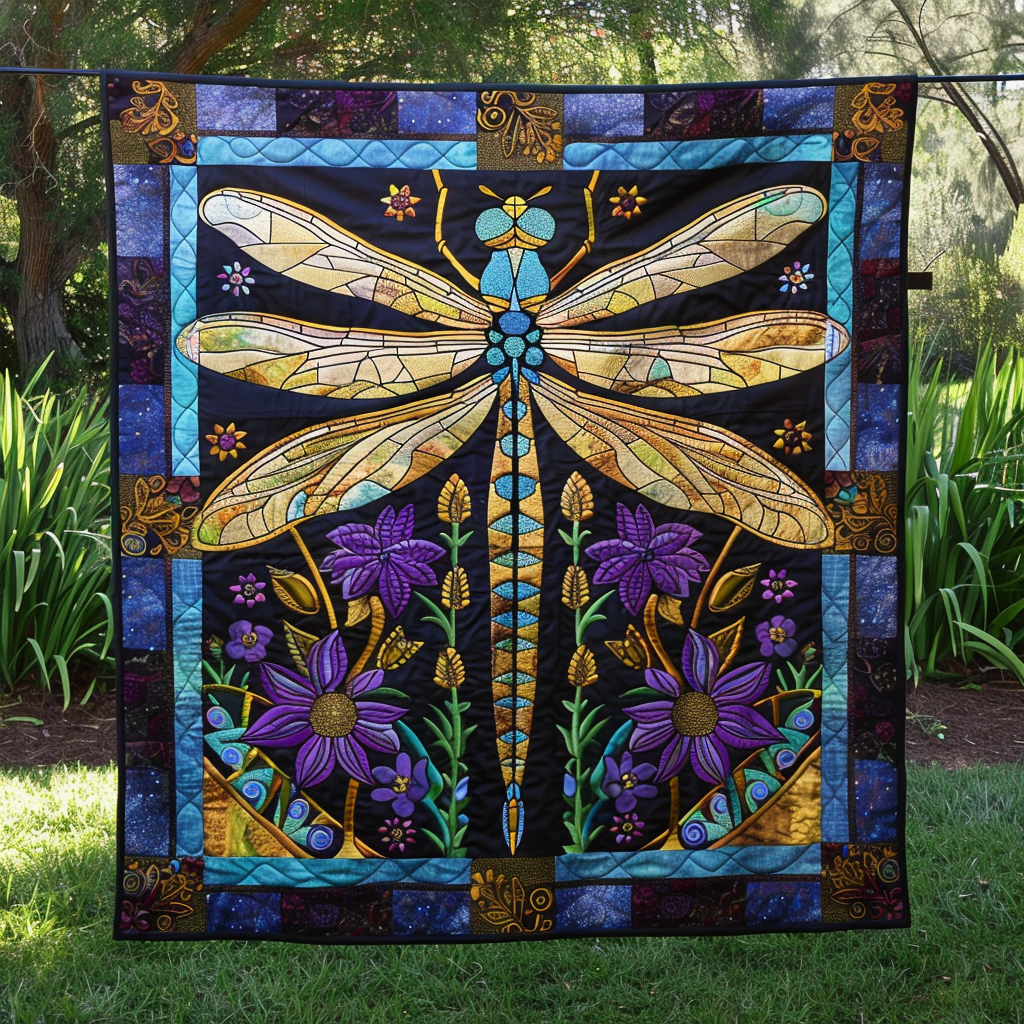 Elegant Azure Glow Dragonfly Quilted Blanket Cute Heated Blanket