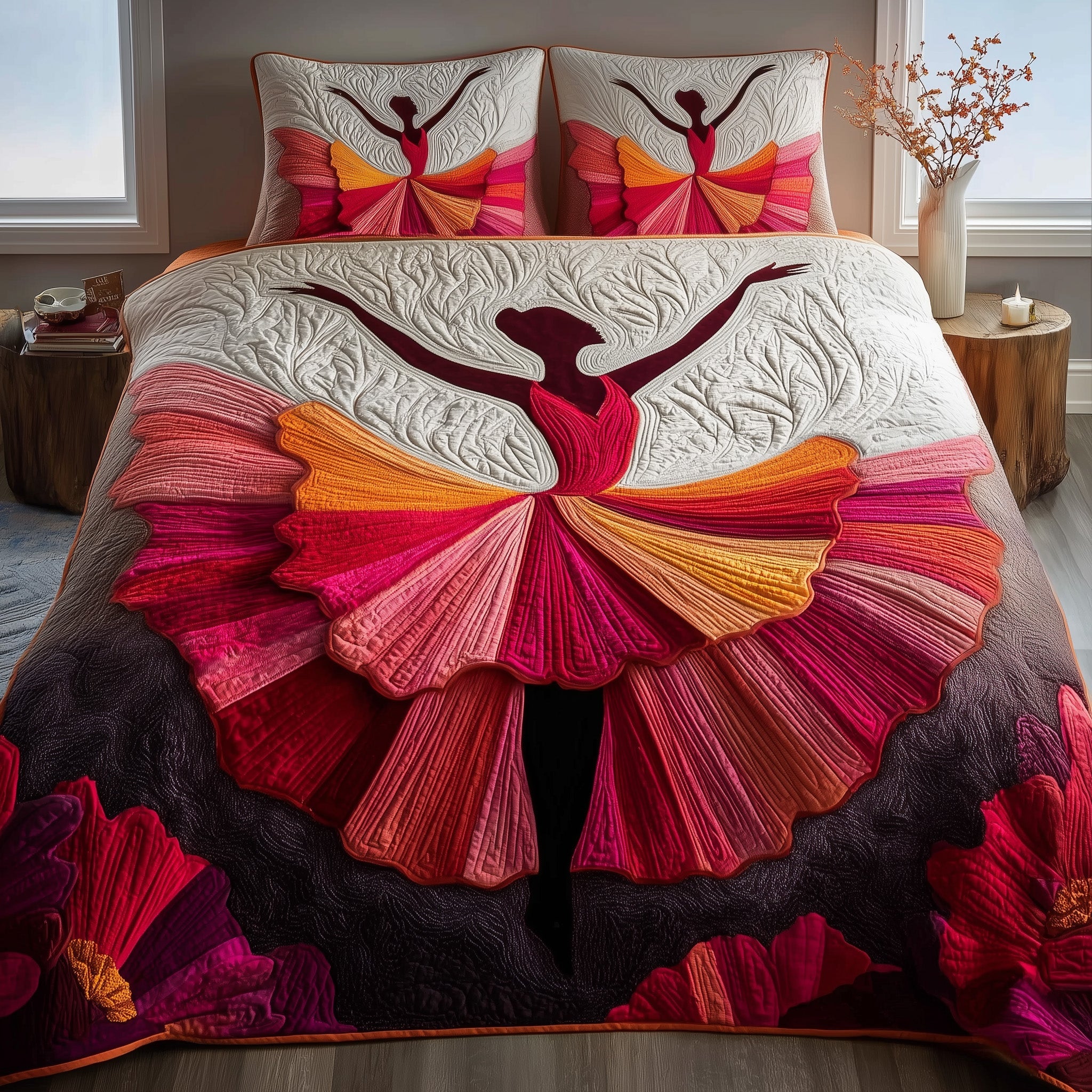 Elegant Ballerina Quilted Bedding Set Duvet Cover Bedspread Gifts For Ballet Dancers