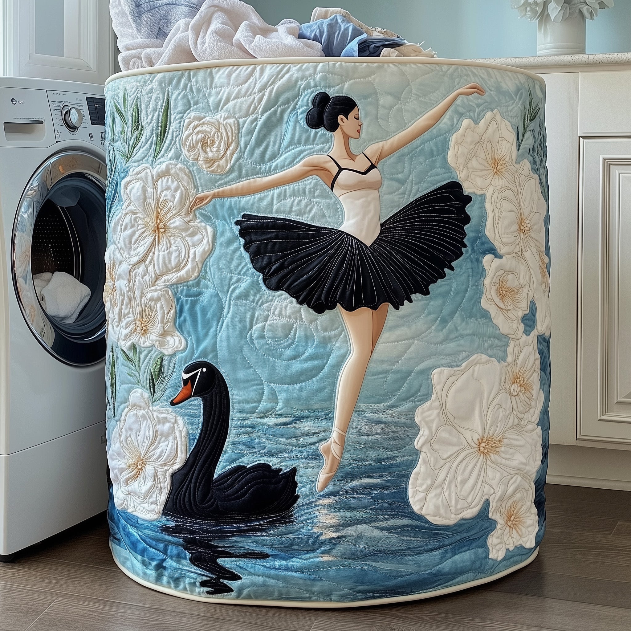 Elegant Ballerina Quilted Laundry Basket Stylish Fabric Laundry Hamper Gift For Family