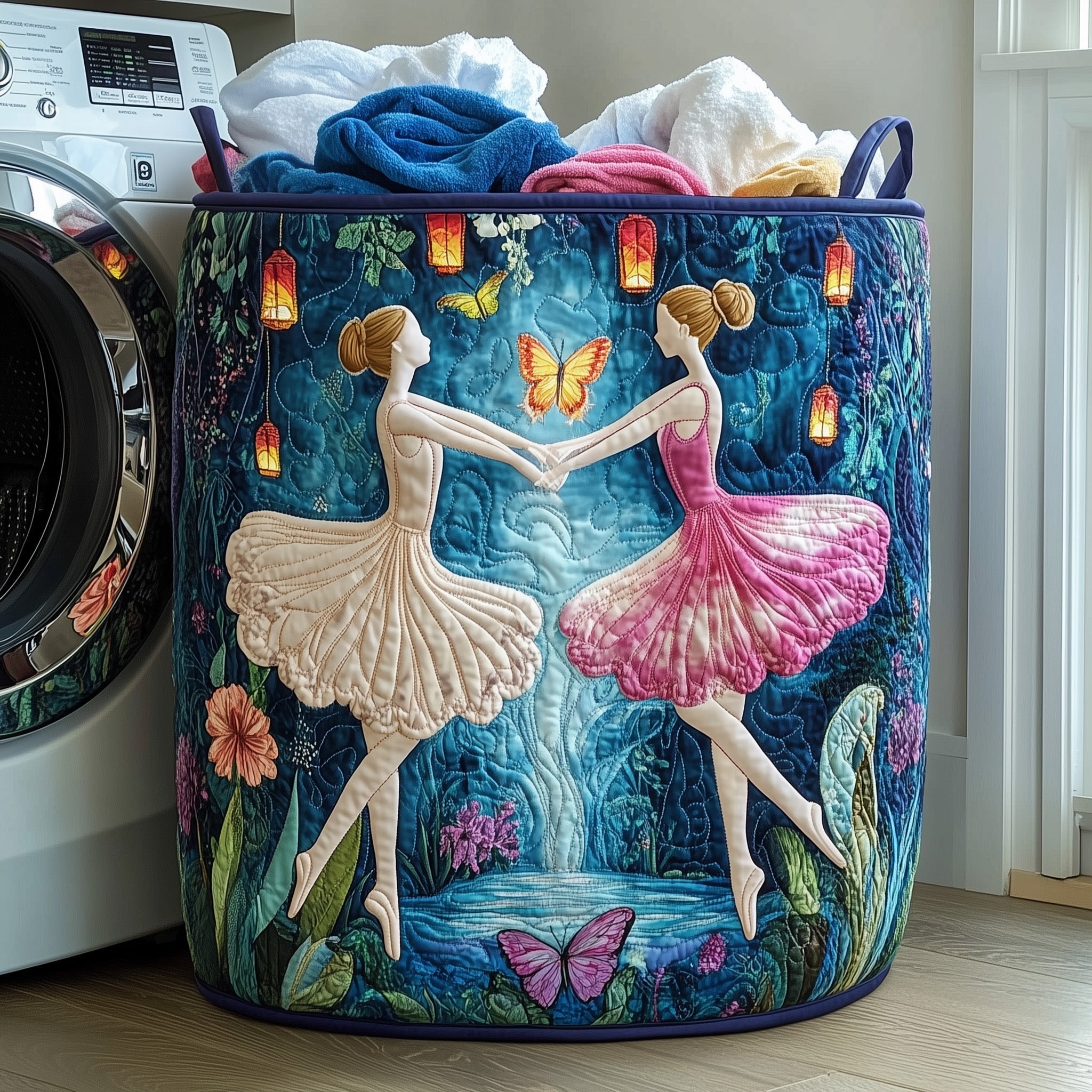 Elegant Ballerina Quilted Laundry Basket Stylish Fabric Laundry Hamper Gift For Her