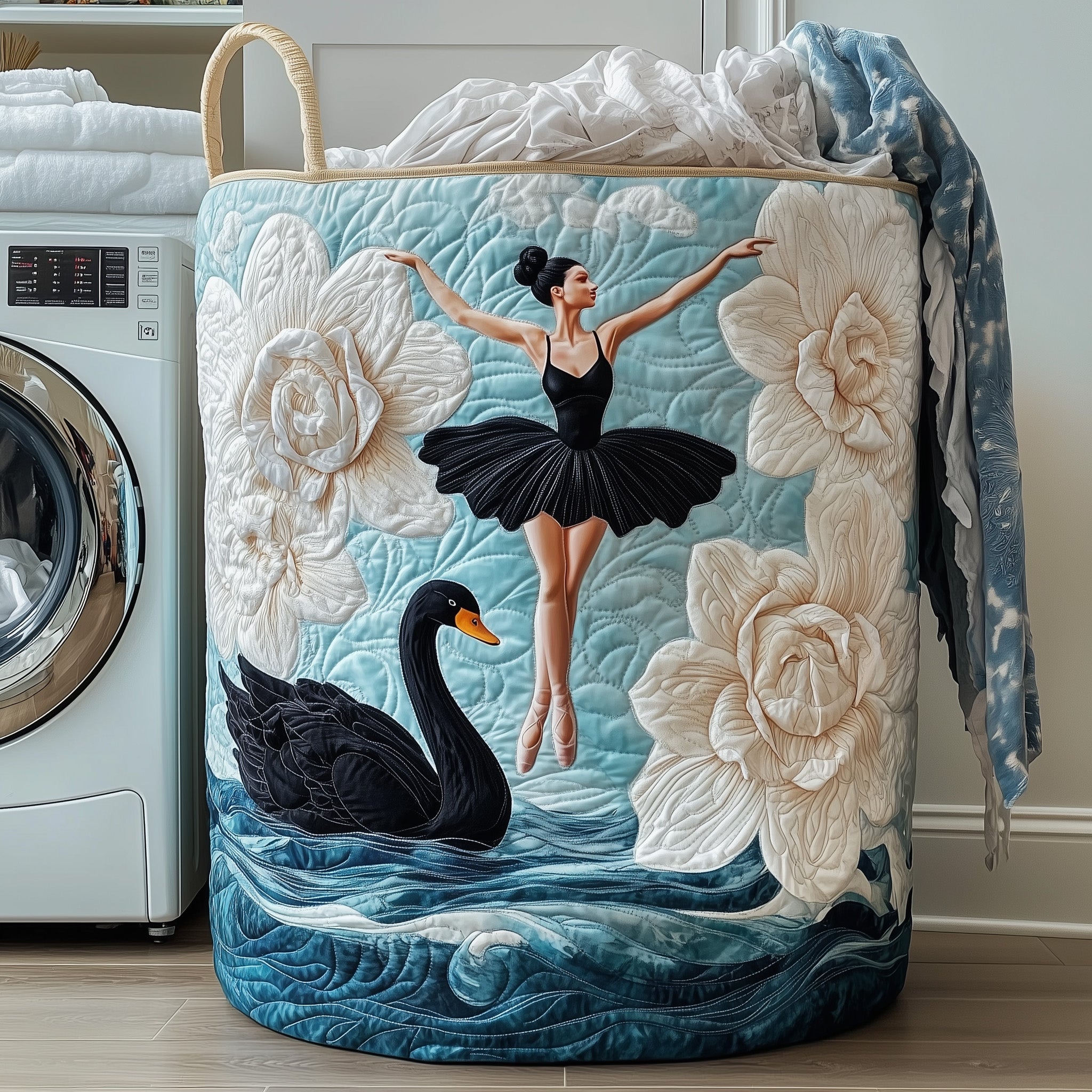 Elegant Ballerina Quilted Laundry Basket Stylish Fabric Laundry Hamper Gift For Swan Fans