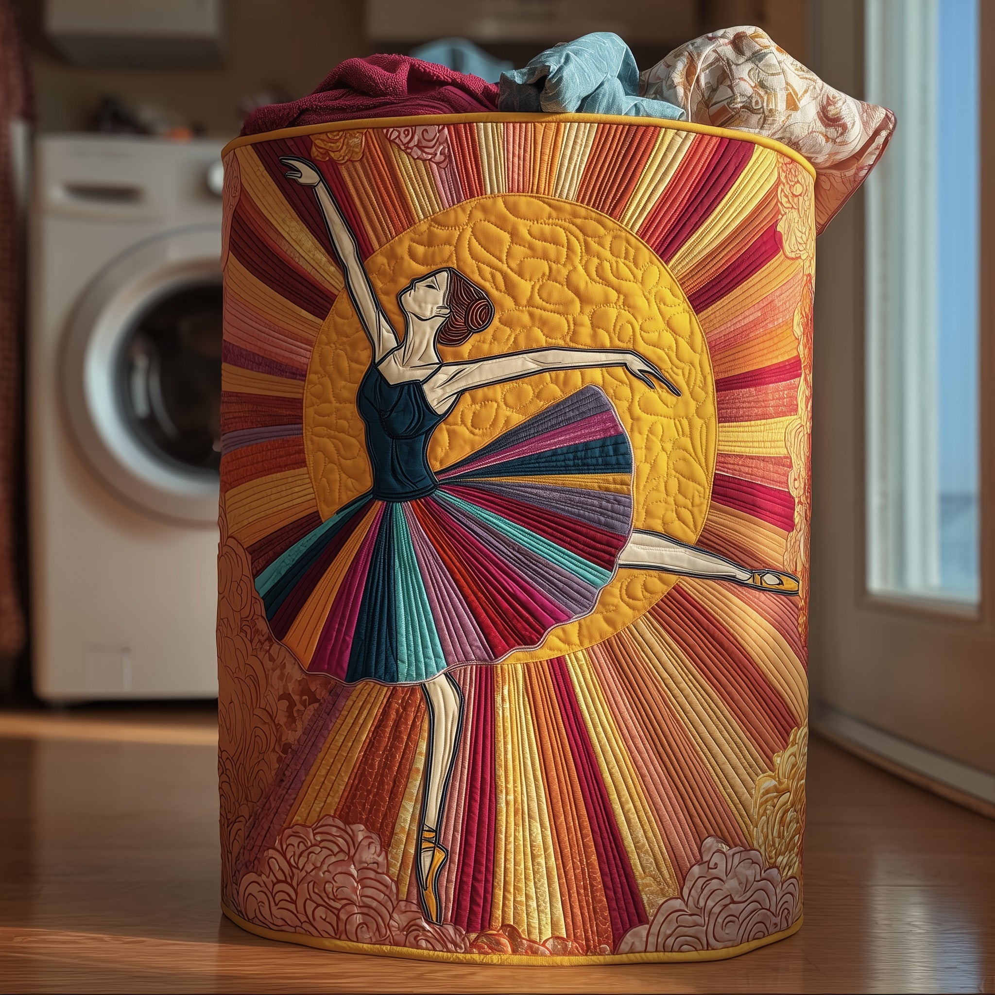 Elegant Ballerina Quilted Laundry Basket Stylish Fabric Laundry Hamper Gift Fot Ballet Fans