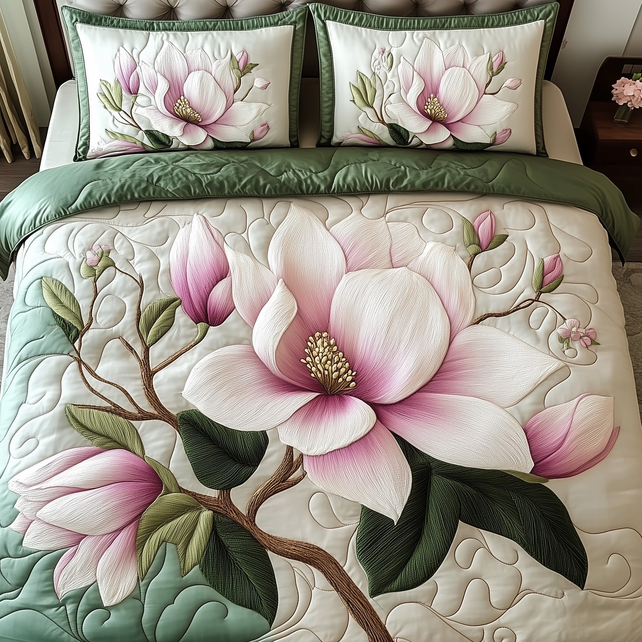 Elegant Blooming Magnolia Quilted Bedding Set Duvet Cover Bed Sheet Humorous Secret Santa Gifts