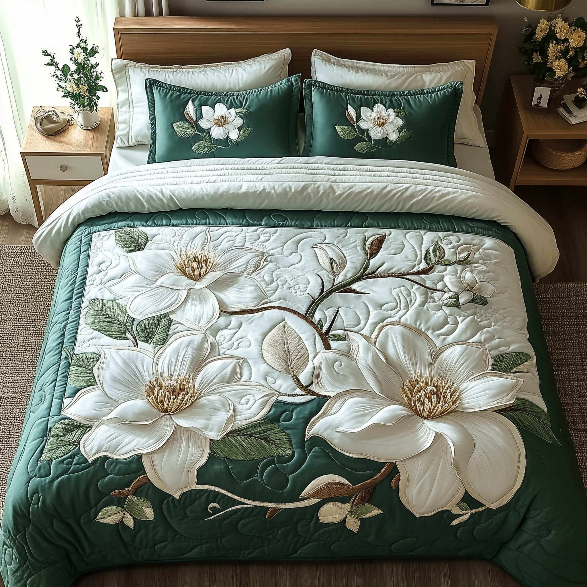 Elegant Blooming Magnolia Quilted Bedding Set Duvet Cover Bed Sheet Ideas For Funny Secret Santa