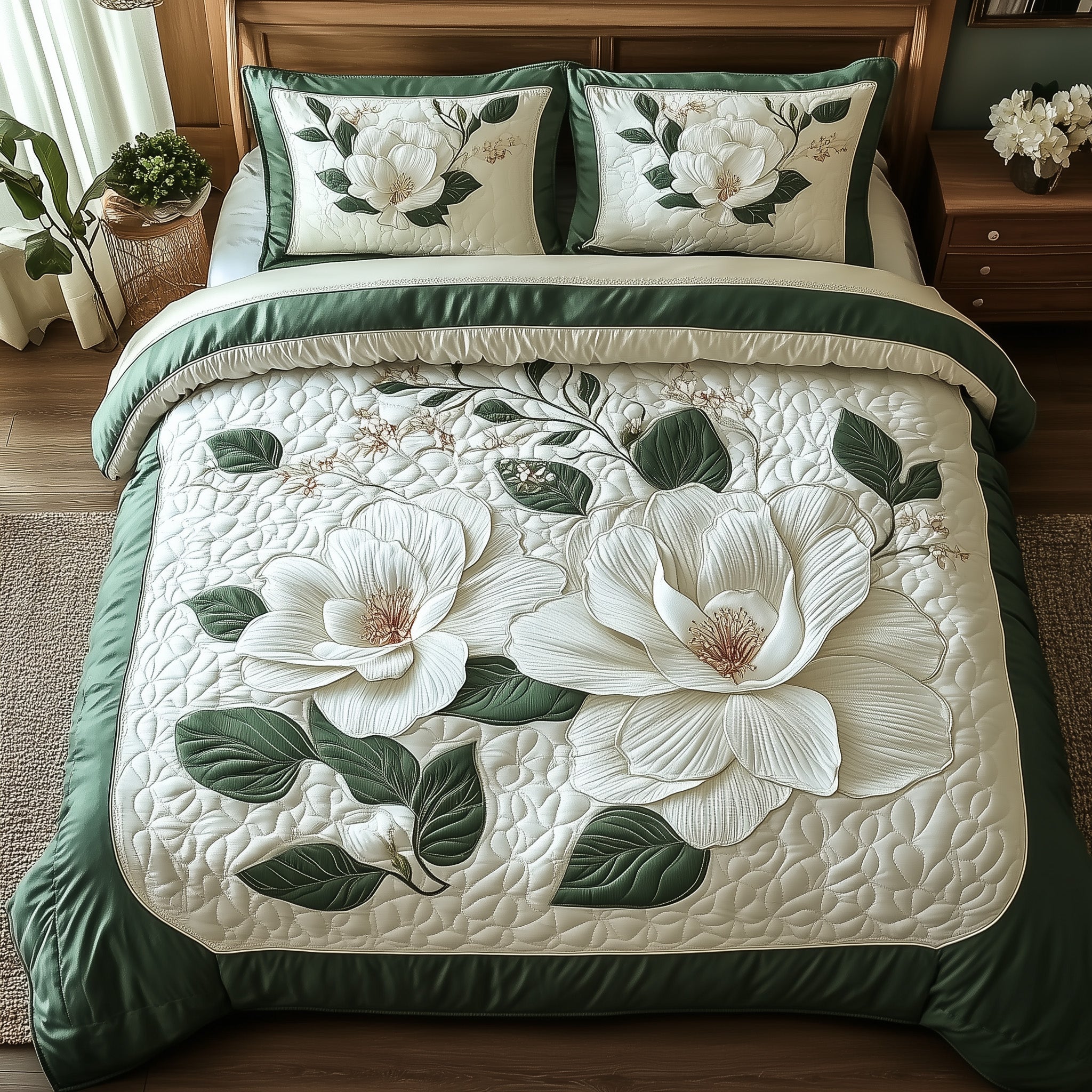 Elegant Blooming Magnolia Quilted Bedding Set Duvet Cover Bed Sheet Presents From Santa Ideas