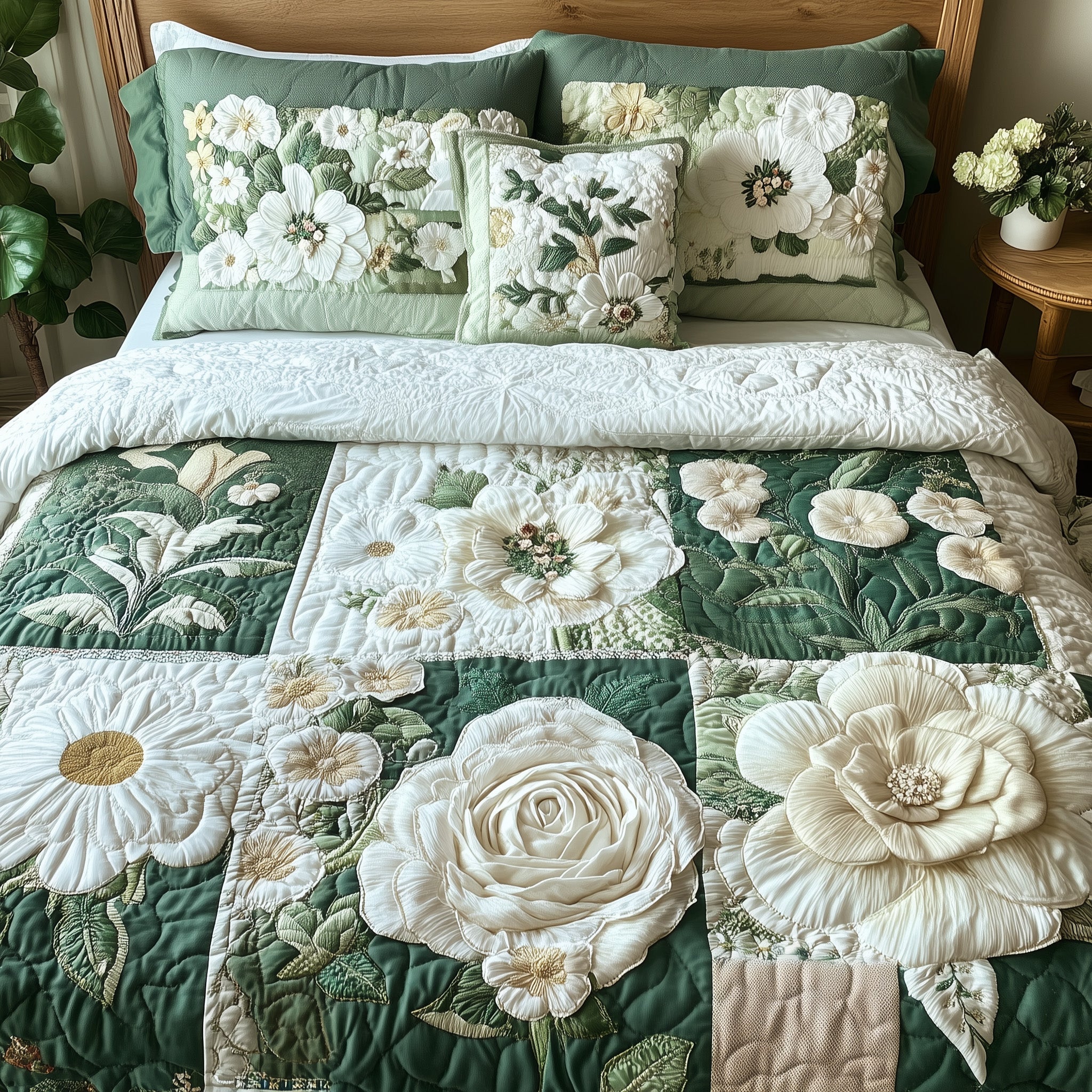 Elegant Blooming Spring Quilted Bedding Set Duvet Cover Bed Sheet Christmas Gift Ideas For Secret Santa
