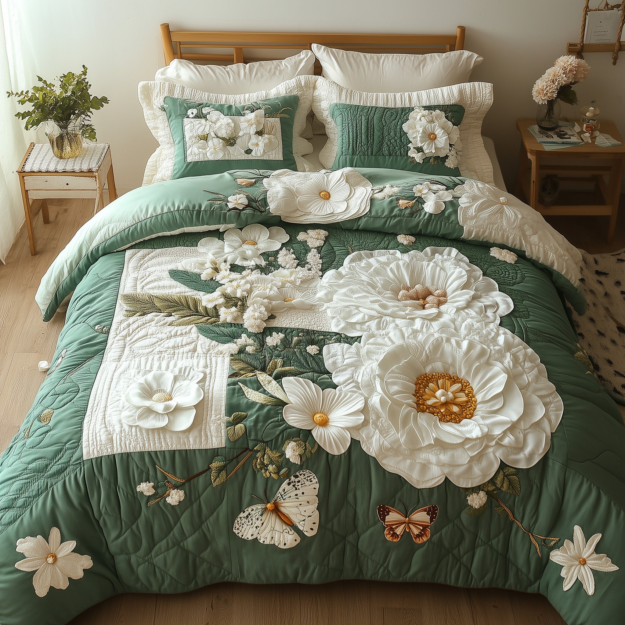 Elegant Blooming Spring Quilted Bedding Set Duvet Cover Bed Sheet Female Secret Santa Gifts