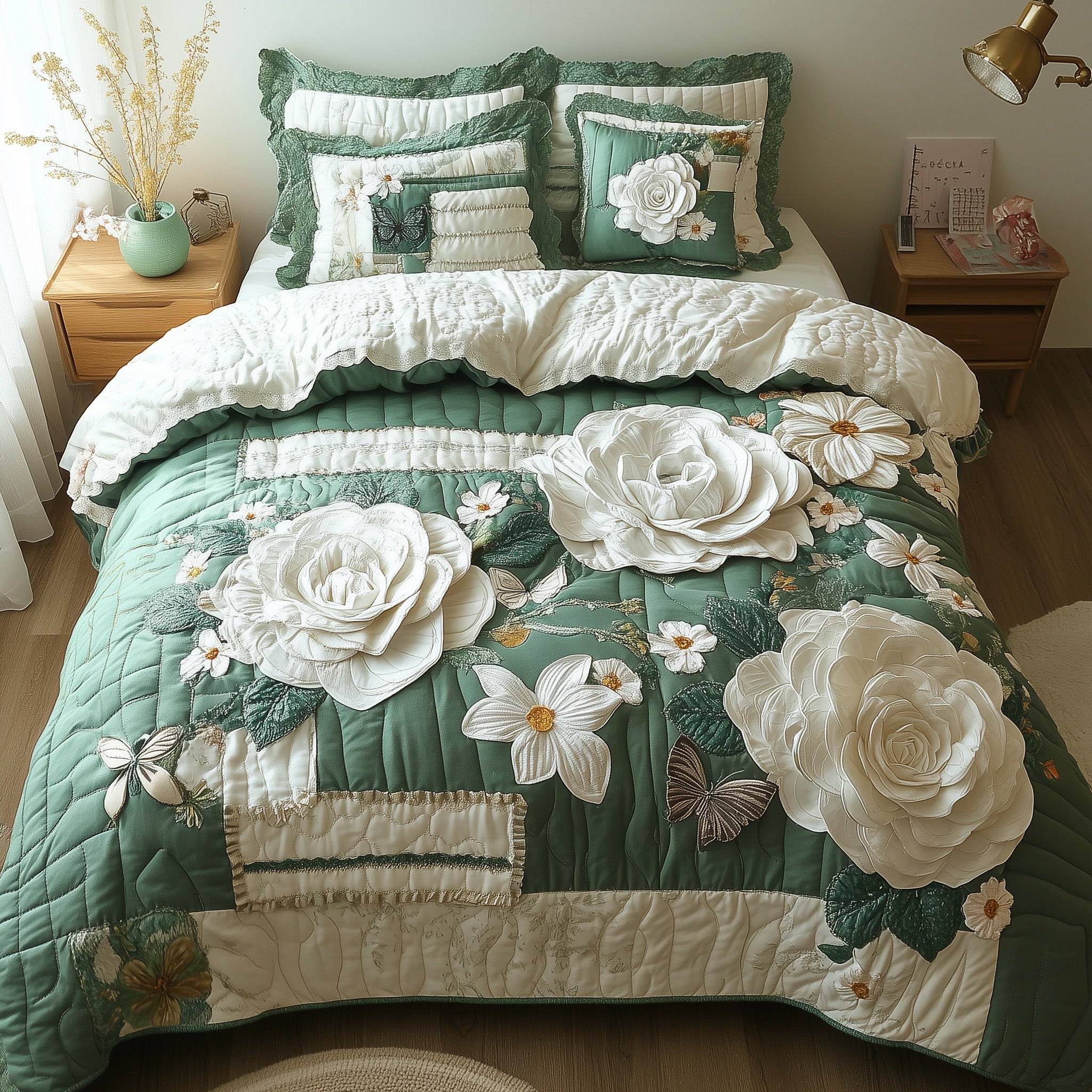 Elegant Blooming Spring Quilted Bedding Set Duvet Cover Bed Sheet Hilarious Secret Santa Gifts