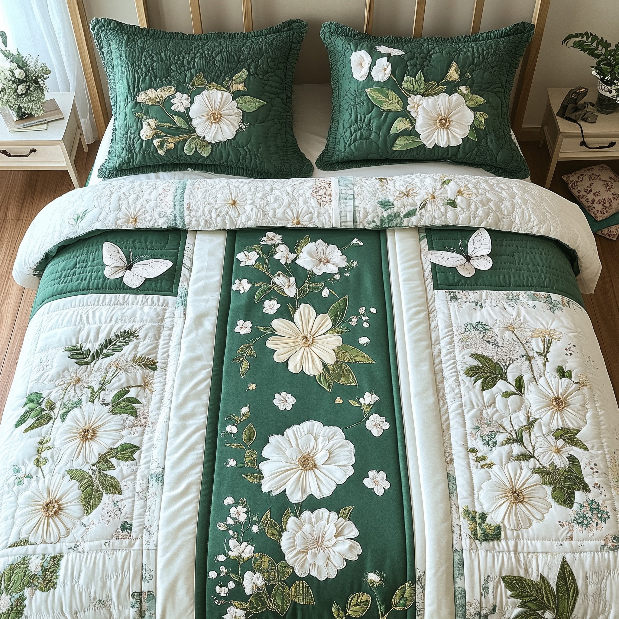 Elegant Blooming Spring Quilted Bedding Set Duvet Cover Bed Sheet Ladies Secret Santa Gifts