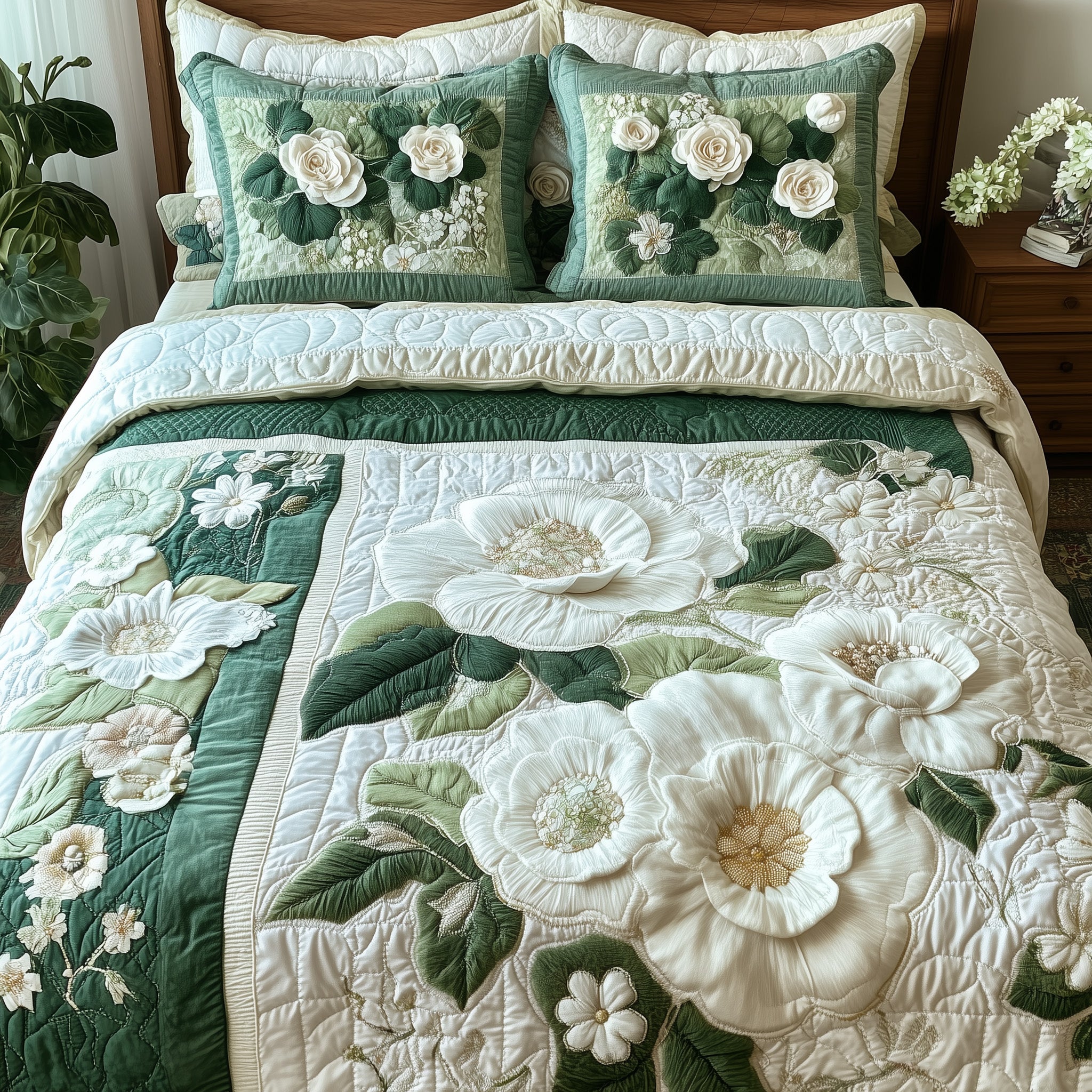 Elegant Blooming Spring Quilted Bedding Set Duvet Cover Bed Sheet Quirky Secret Santa Gifts