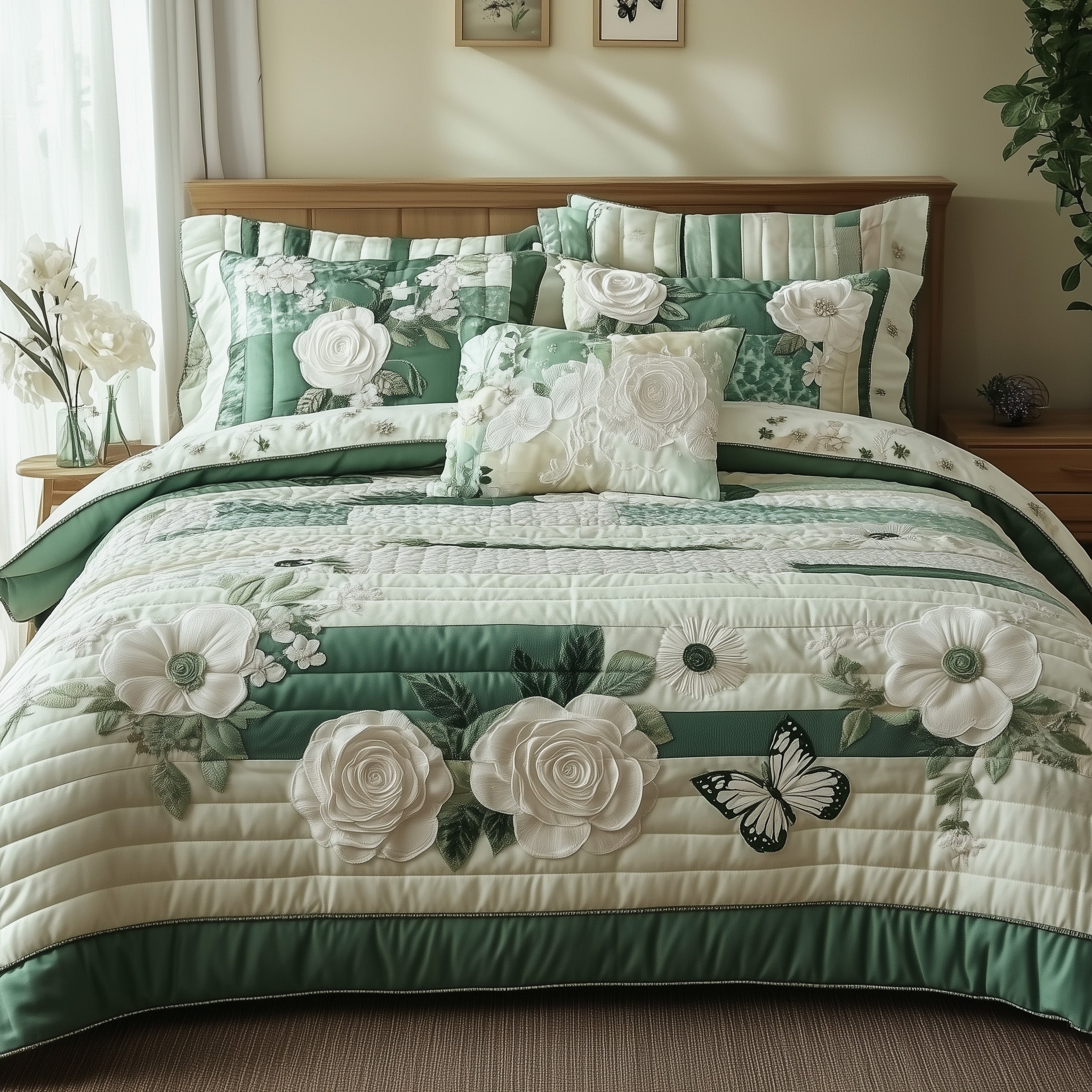 Elegant Blooming Spring Quilted Bedding Set Duvet Cover Bed Sheet Secret Santa Gift Ideas For Women