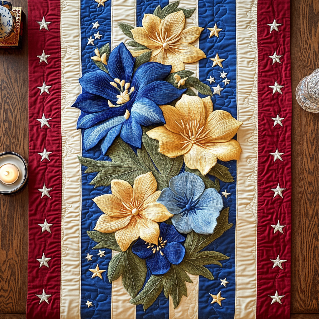 Elegant Blooms Quilted Table Runner Dining Room Table Decor Ideas Patriotic Gifts For Women