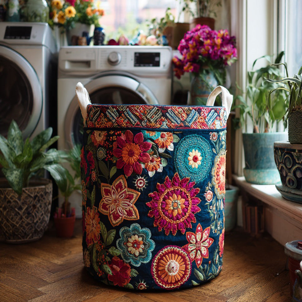 Elegant Boho Charm Quilted Laundry Basket Fall Merch Pick