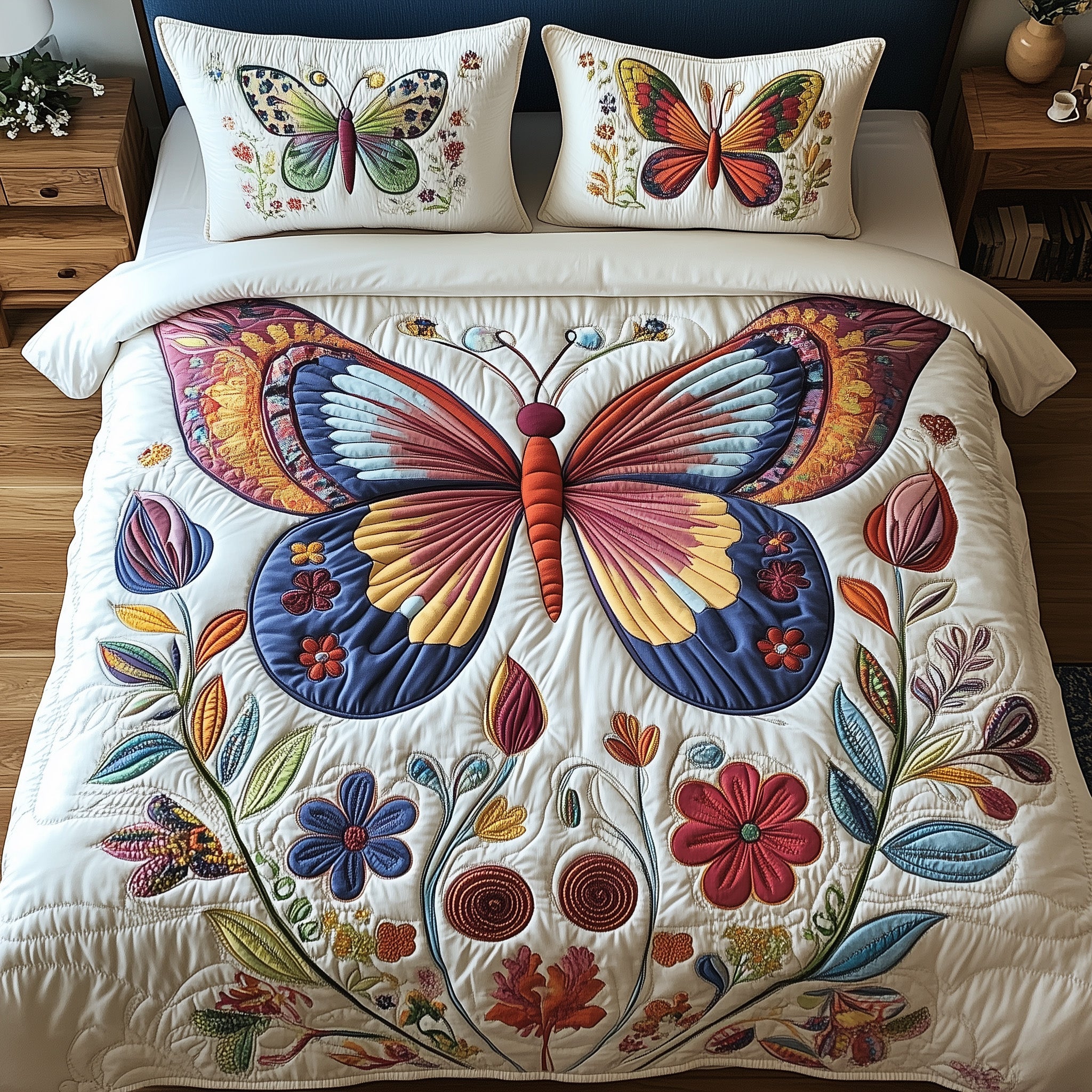 Elegant Butterfly Quilted Bedding Set Duvet Cover Bedspread Butterfly Themed Birthday Presents