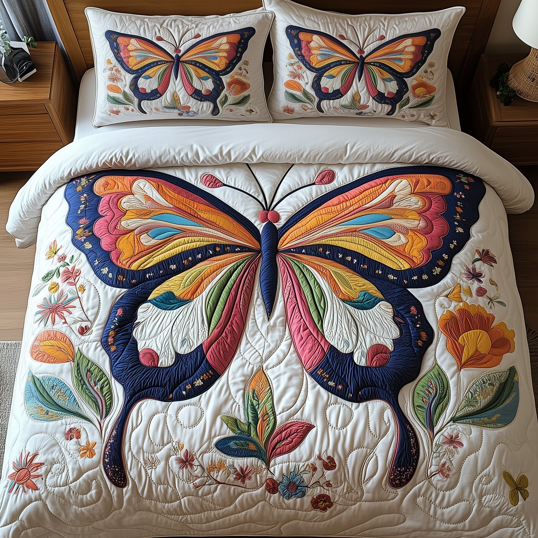 Elegant Butterfly Quilted Bedding Set Modern Design