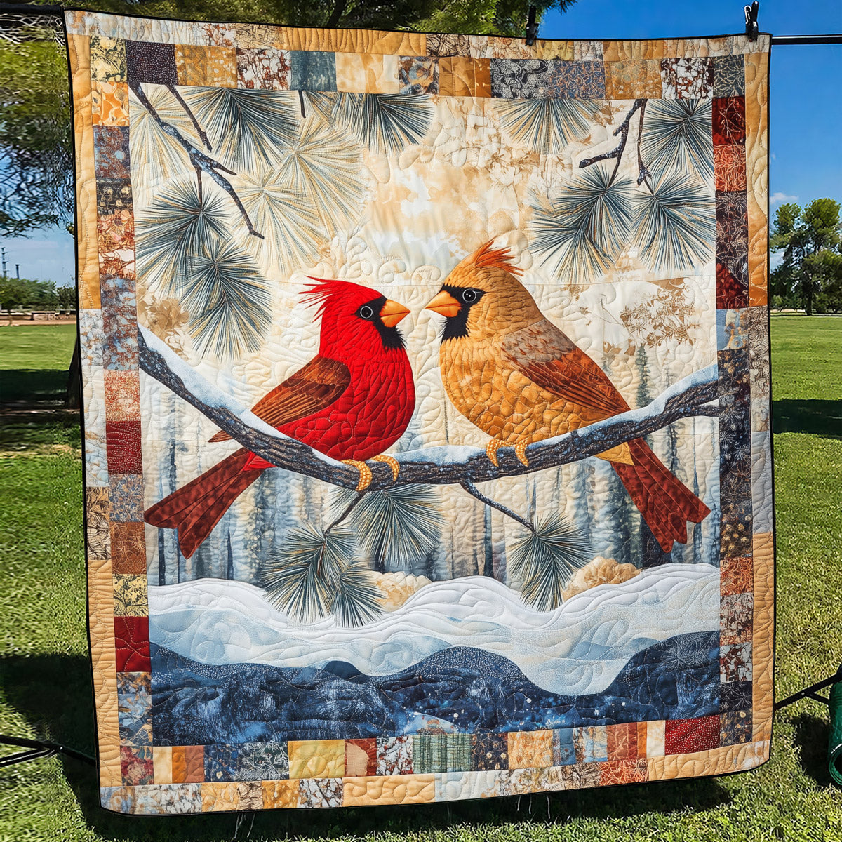 Elegant Cardinals Quilted Blanket Unique Cardinal Gifts