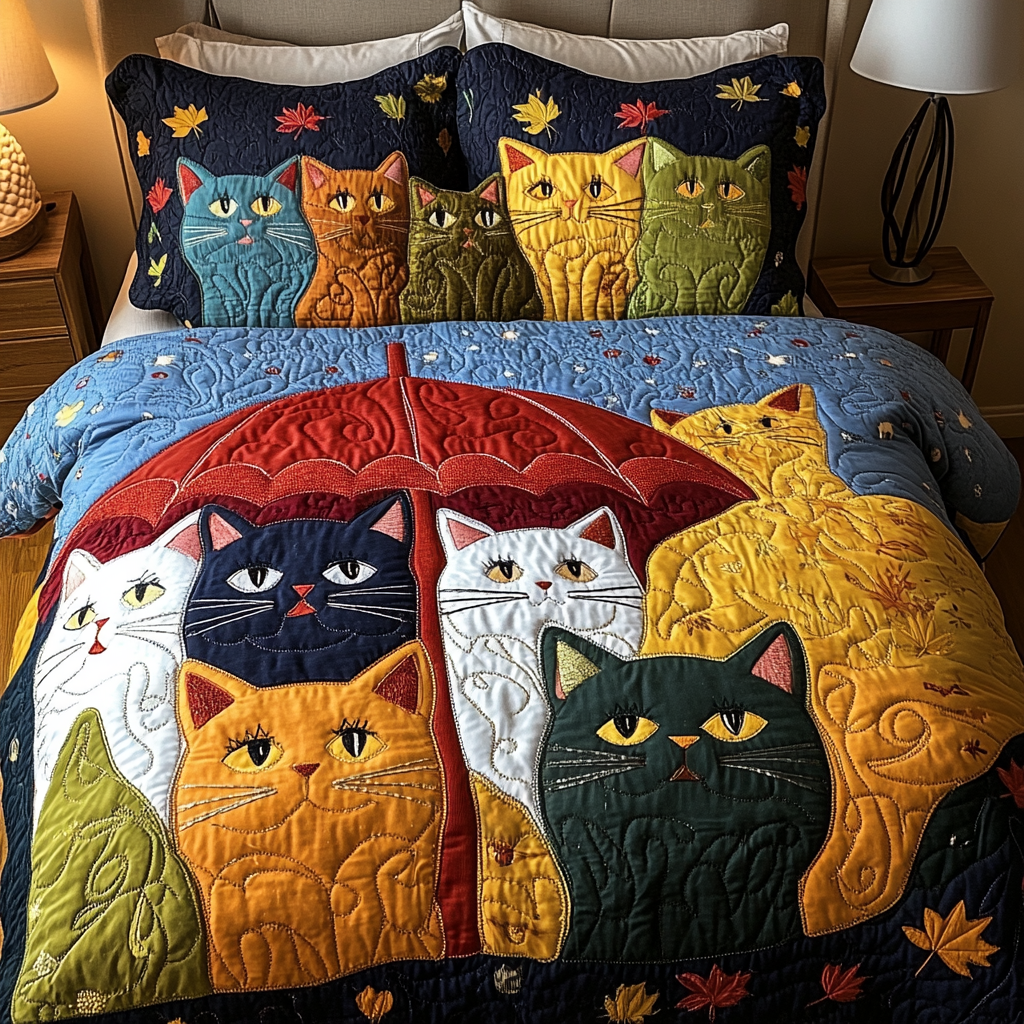 Elegant Cat Quilted Bedding Set Bedroom Decor Christmas Gift Ideas For Cat Lovers