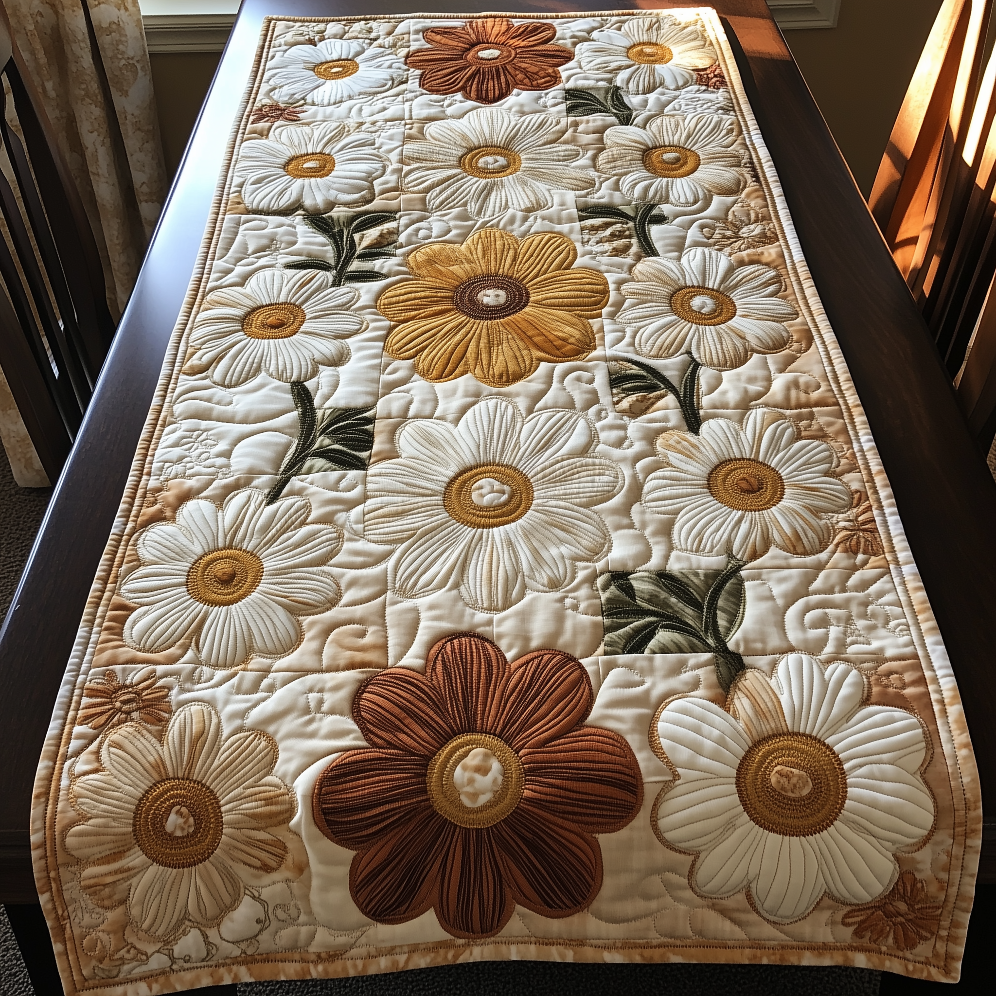 Elegant Daisy Quilted Table Runner Christmas Gifts For Daisy Lovers For Her